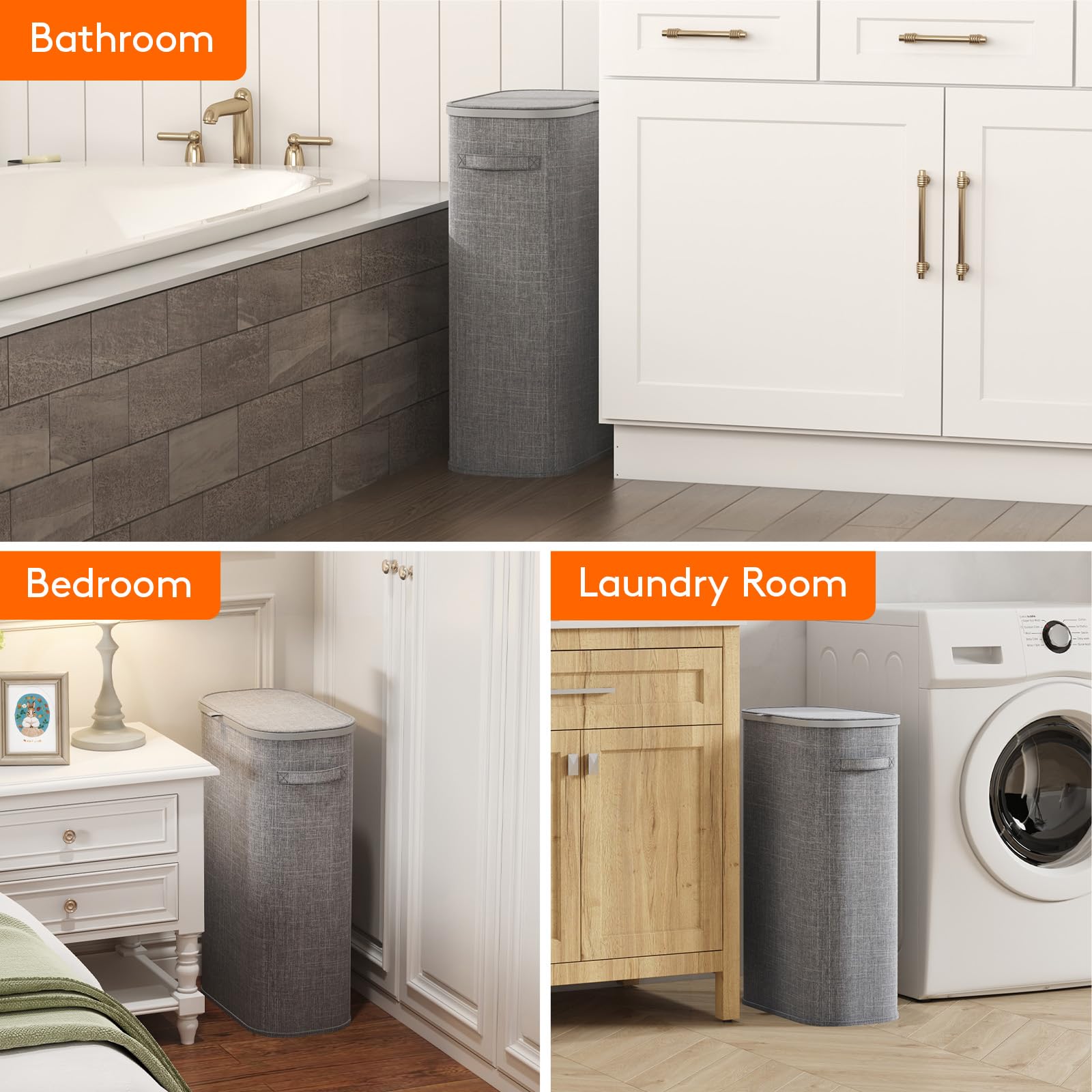 Slim Laundry Basket with Lid and Removable Bag