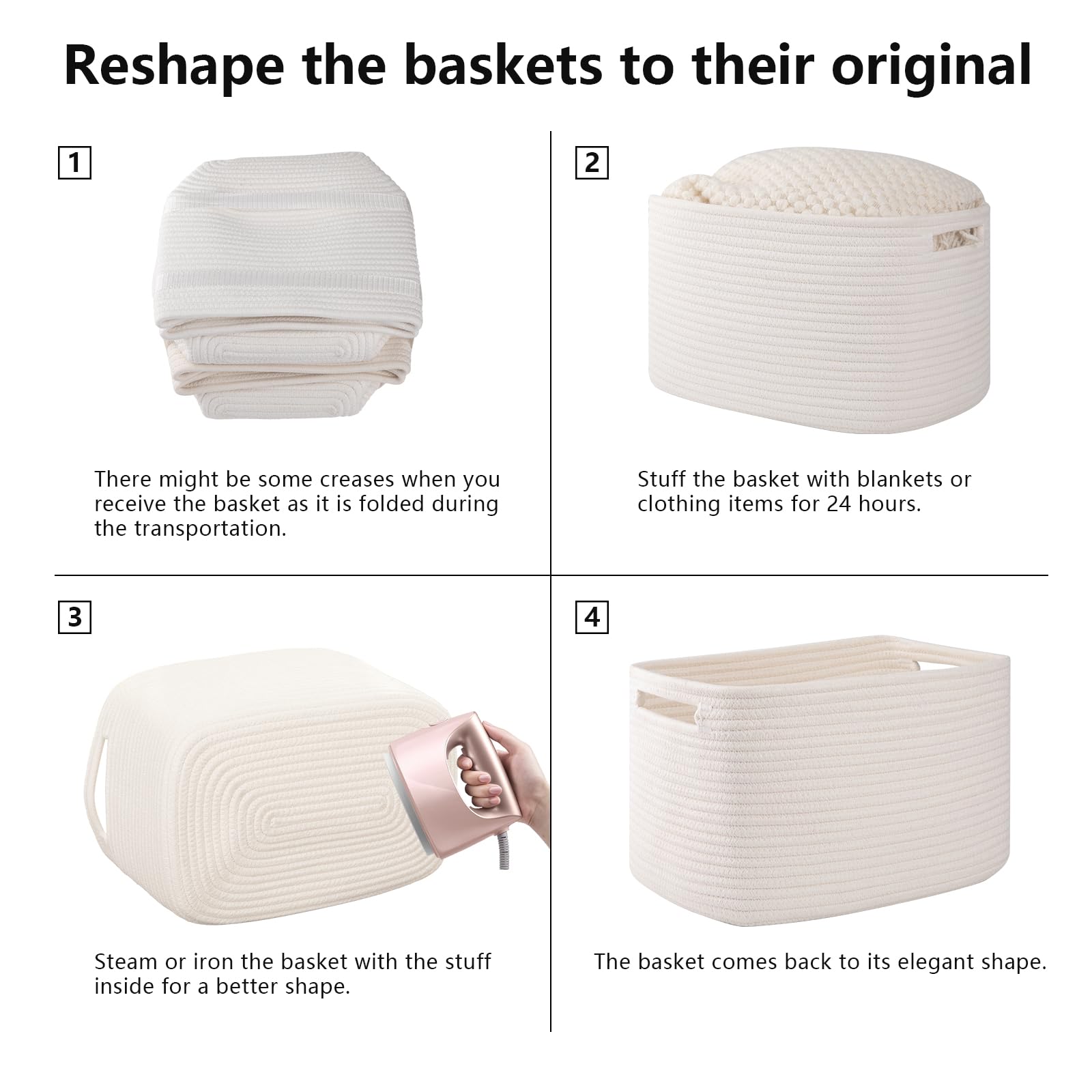 4 Pack Storage Baskets for Organizing 15L Cube Storage Bins White (4 Count)