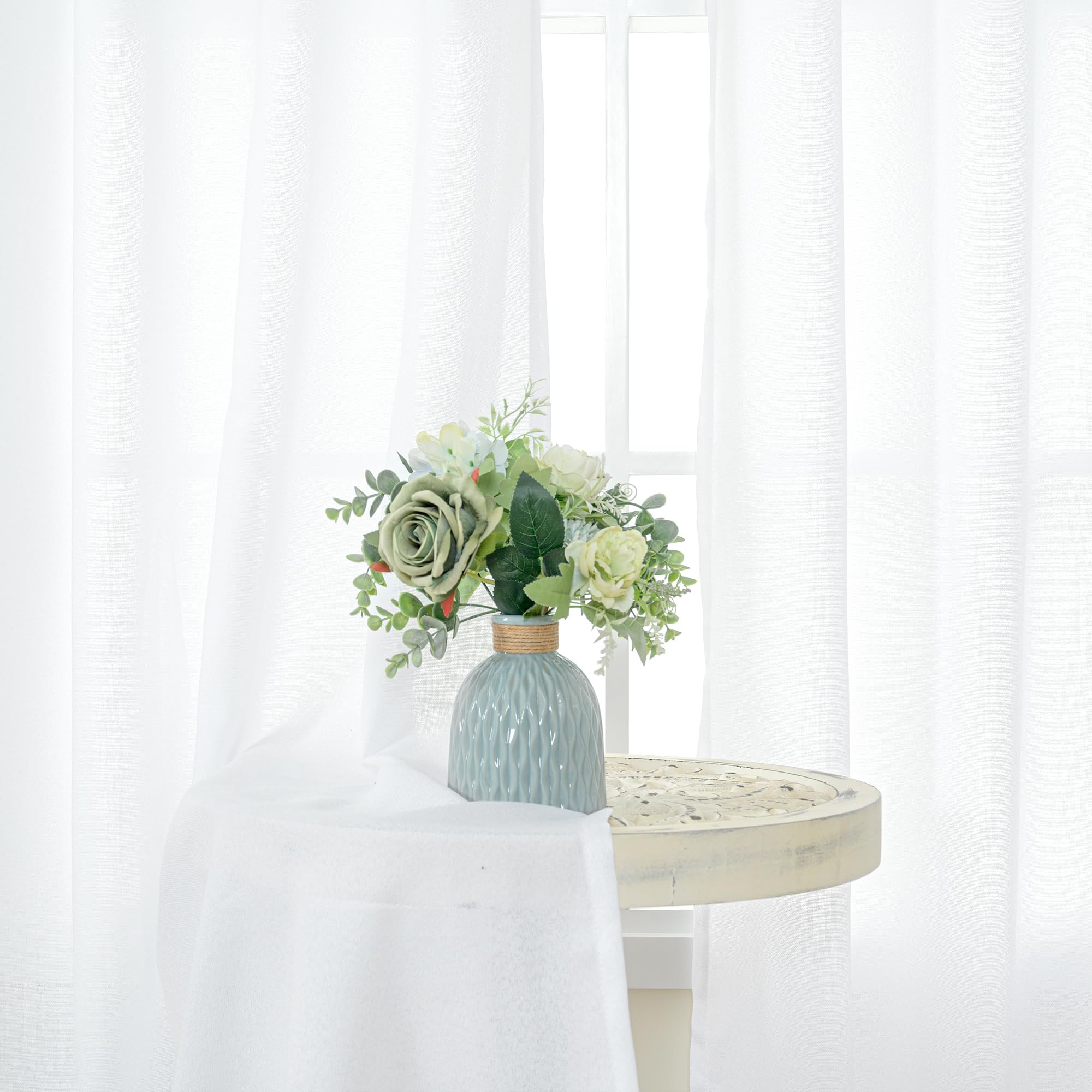 White Linen Curtains 52 X 63 Inch Length 2 Panels for Living Room (2 Count)