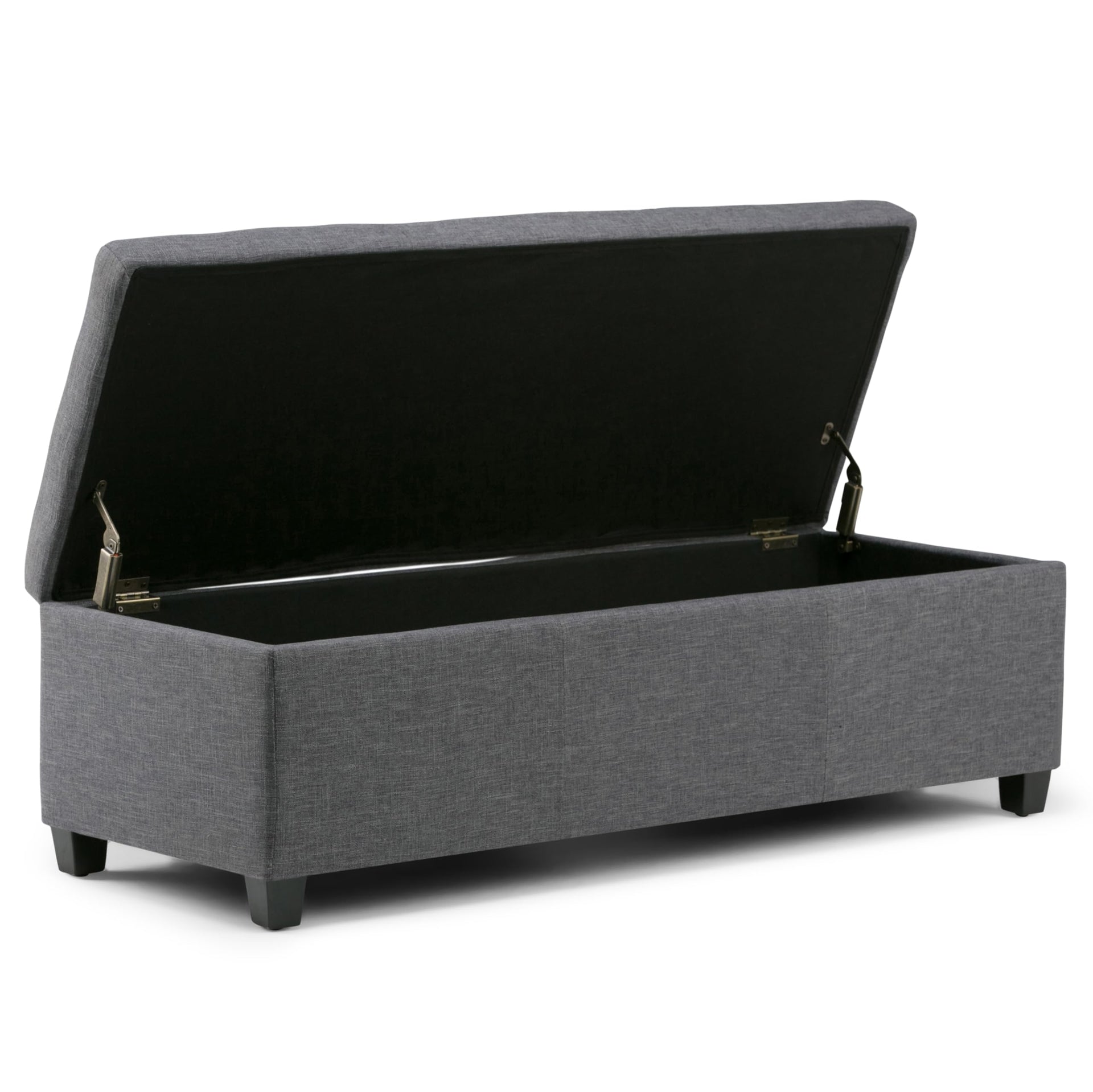 Avalon 48" Wide Linen Look Fabric Storage Ottoman in Slate Grey