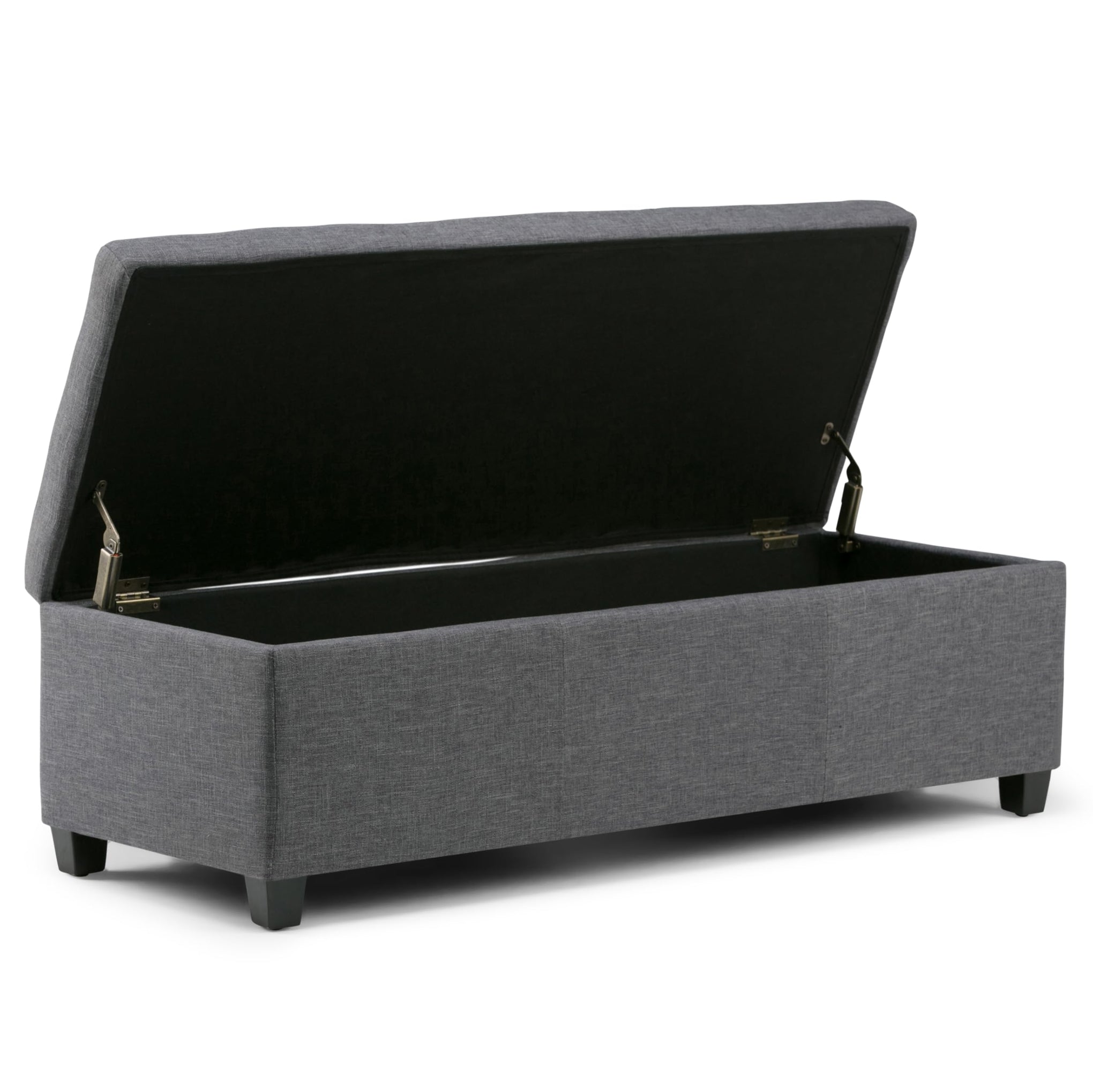 Avalon 48" Wide Linen Look Fabric Storage Ottoman in Slate Grey