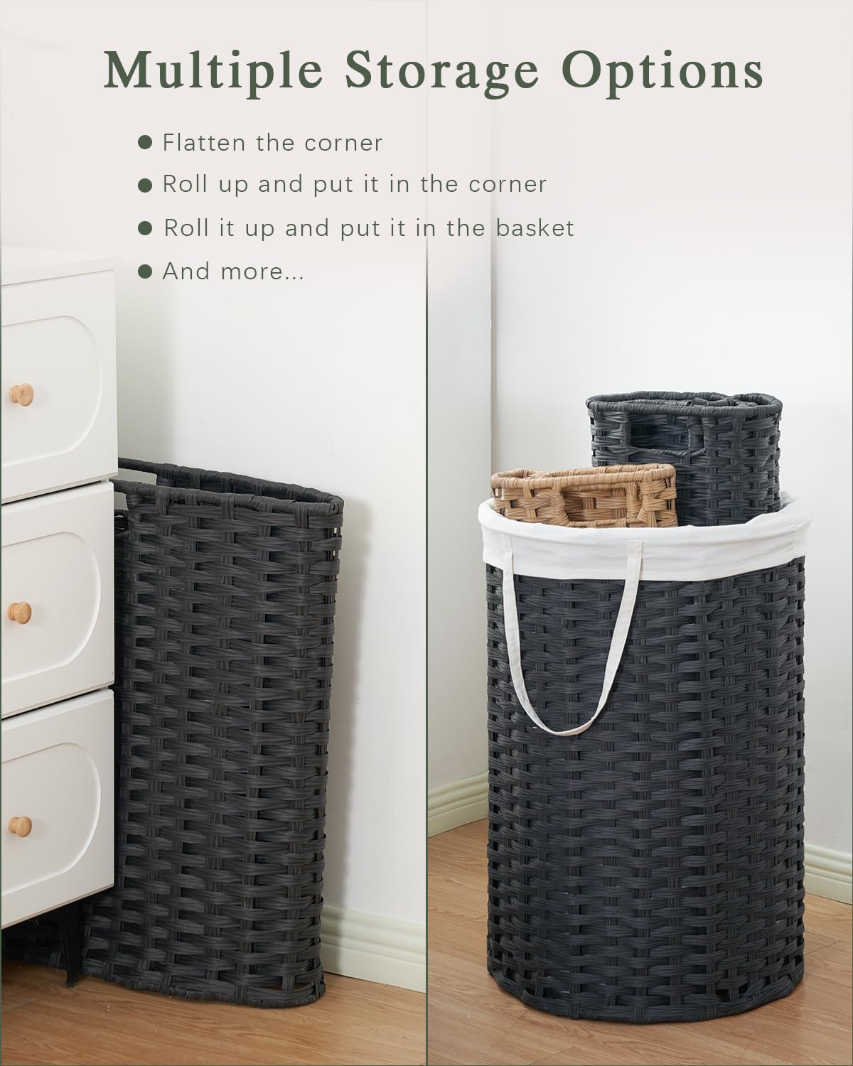 Laundry Hamper with Lid 23.8 Gal Handwoven Laundry Basket Black