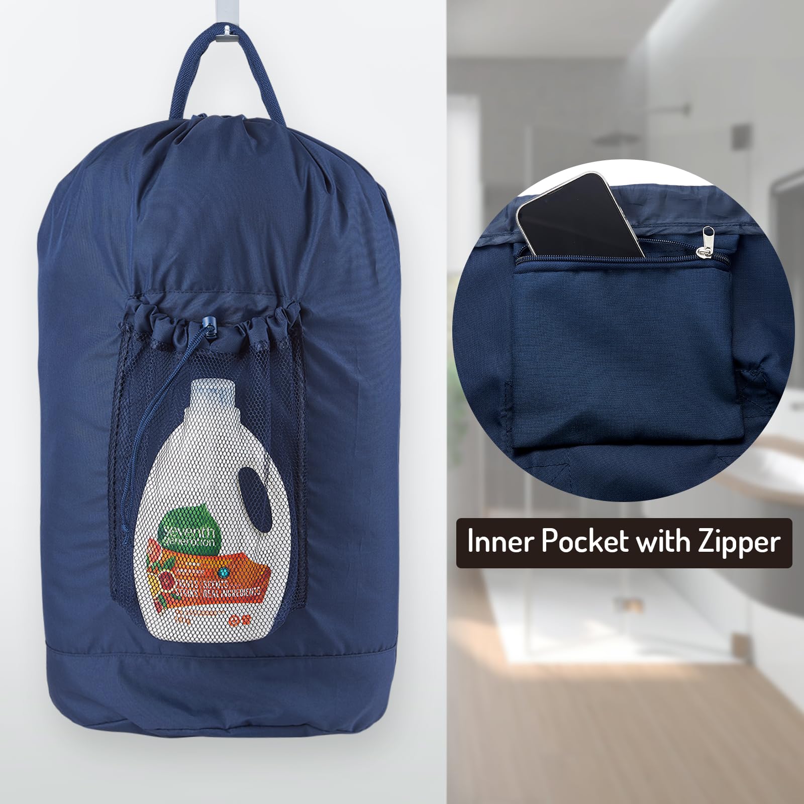 Laundry Bag Backpack with Detergent Holder and Adjustable Shoulder Straps