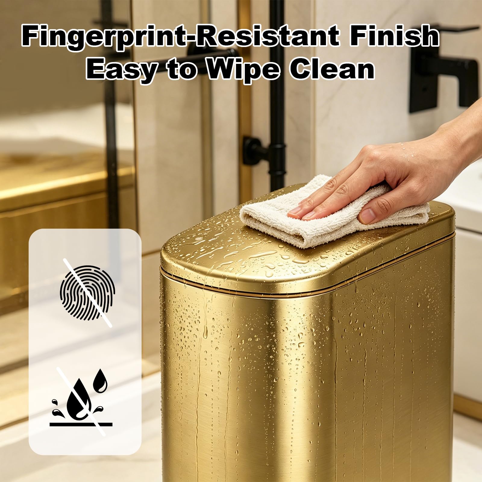 Bathroom Trash Can with Soft Close Lid 3.5 Gallon Gold