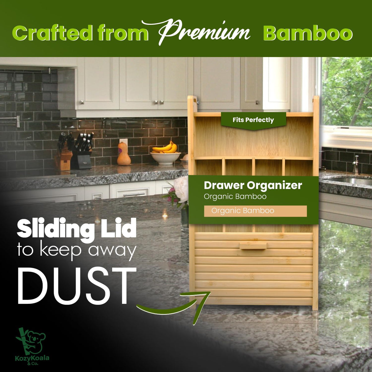Bamboo Drawer Organizer with Sliding Lid