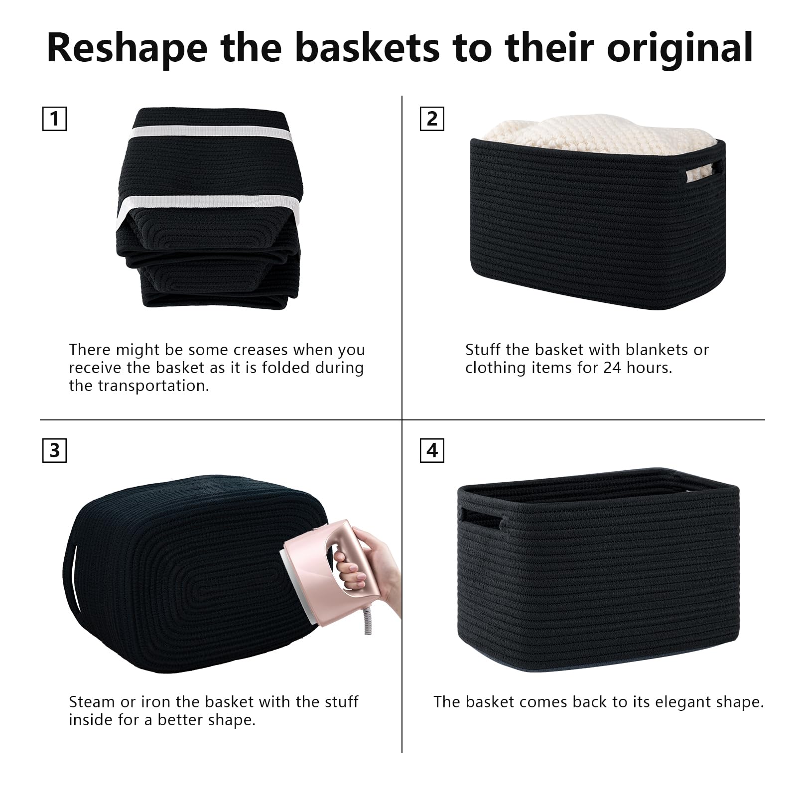4 Pack Storage Baskets for Organizing 15L Cube Storage Bins Black (4 Count)