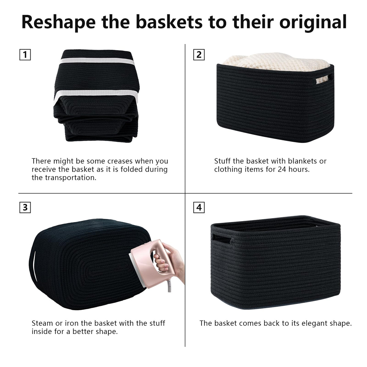 4 Pack Storage Baskets for Organizing 24L Cube Storage Bins Black (4 Count)