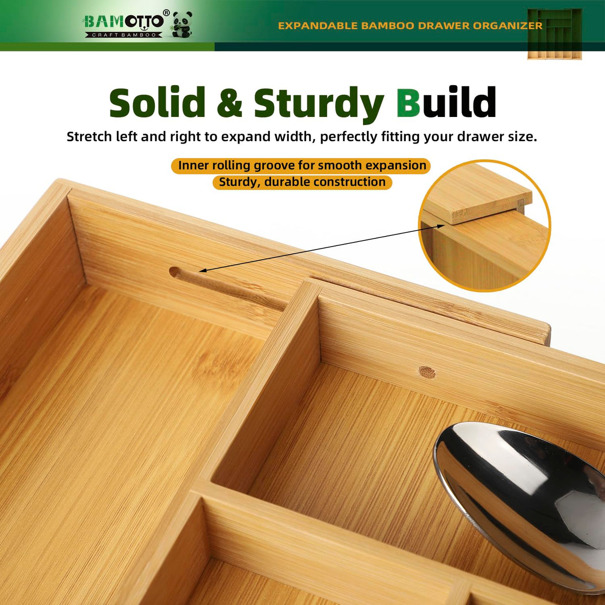 Expandable Bamboo Drawer Organizer for Kitchen