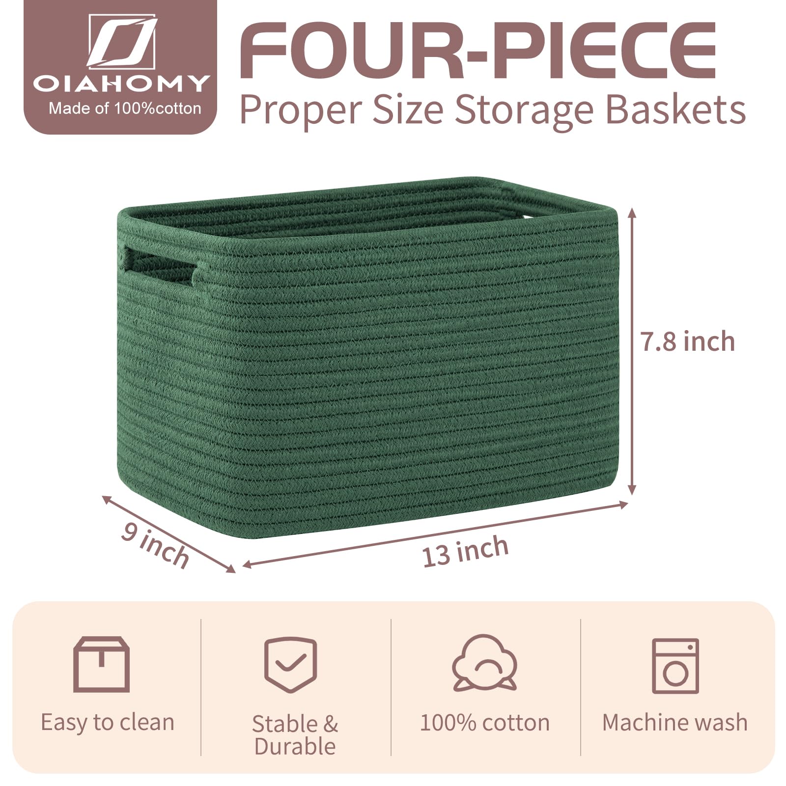 4 Pack Storage Baskets for Organizing 15L Cube Storage Bins Green (4 Count)