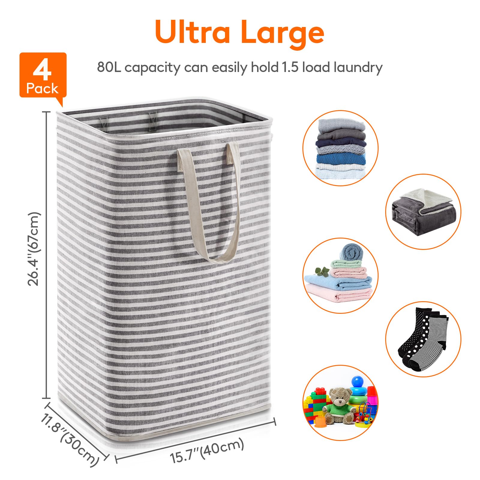 4 Pack Laundry Basket 80L Each (4 Count)