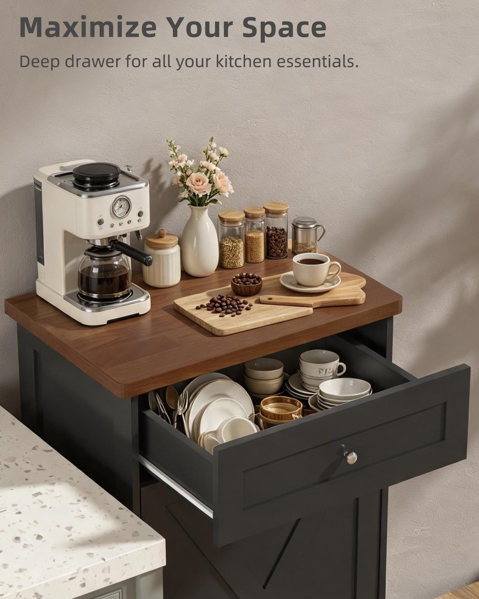 10 Gallon Tilt Out Trash Cabinet with Hideaway Drawer