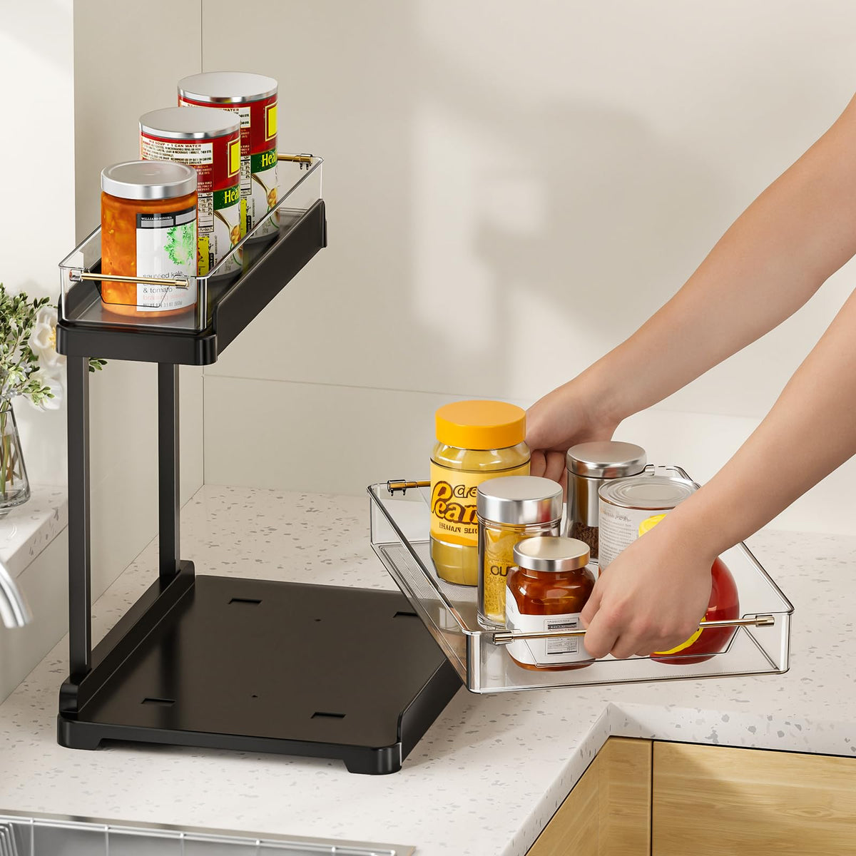 1 Pack Under Sink Storage Organizer for Kitchen & Bathroom Cabinets with Removable Washable Tray