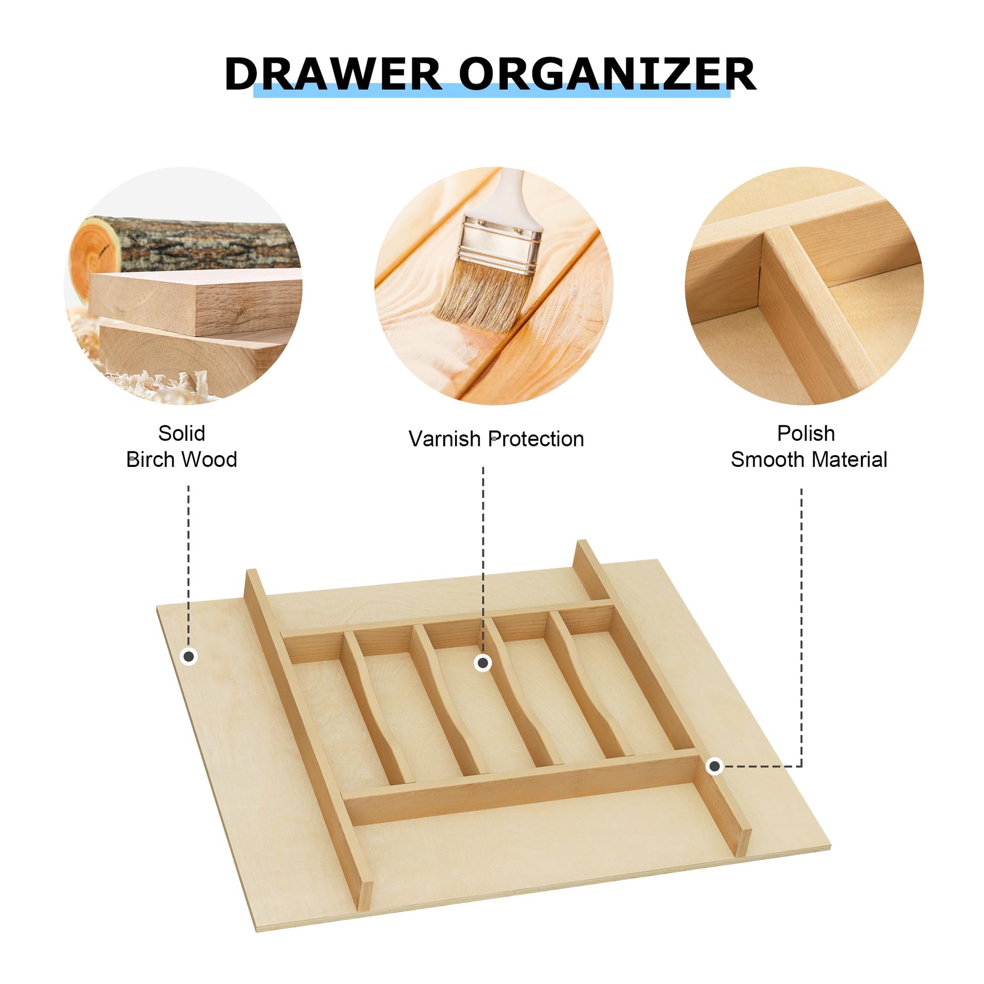 Premium Wooden Silverware Organizer for Kitchen Drawers