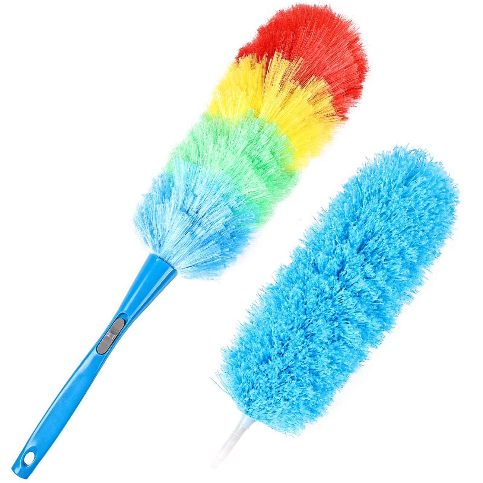 Rainbow Static Duster 24inch Reusable Microfiber Electrostatic Dusters with 2 Beandable and Washable Duster Head for Cleaning Home