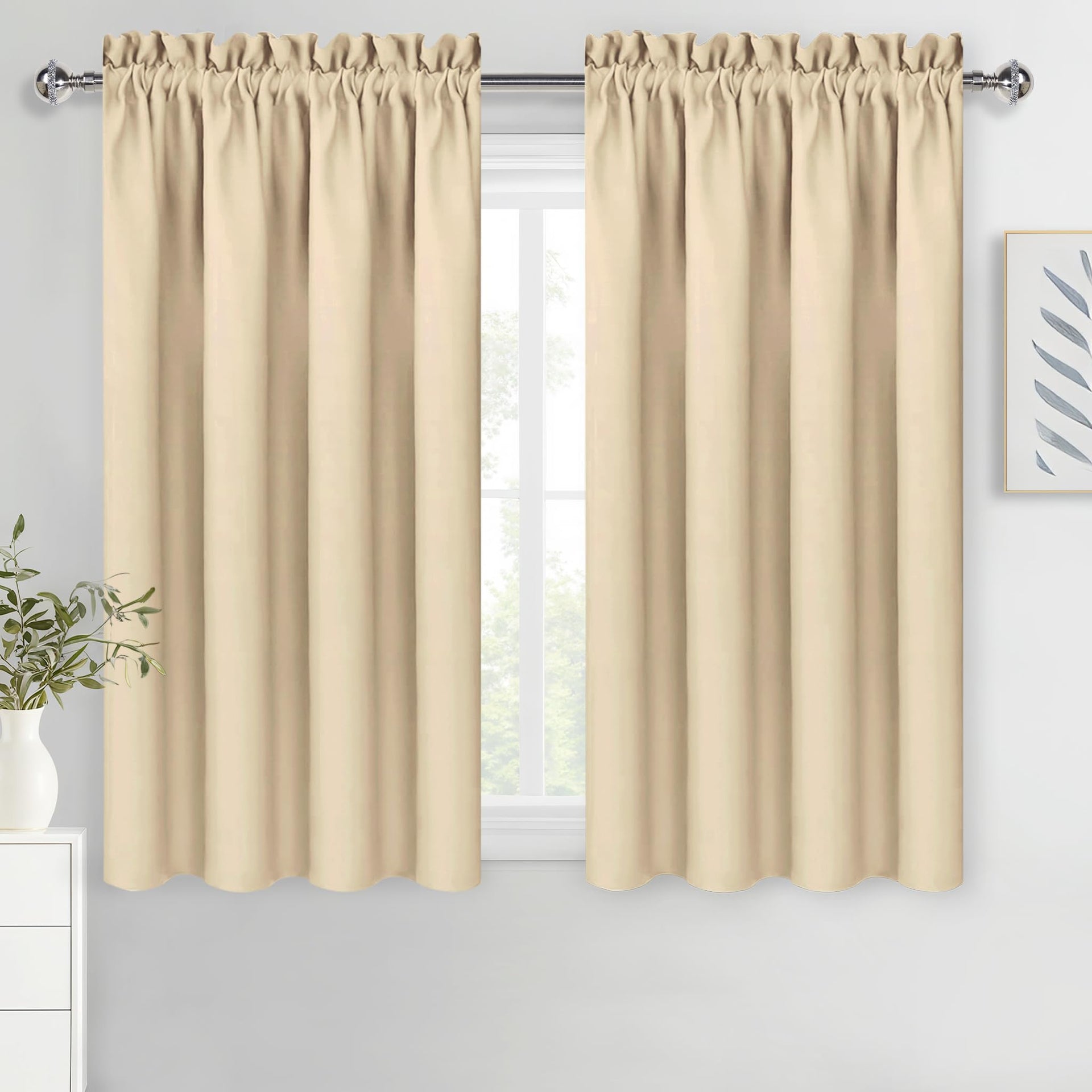 Blackout Curtains for Bedroom Living Room 52 x 45 Inch Long Beige (2 Count)