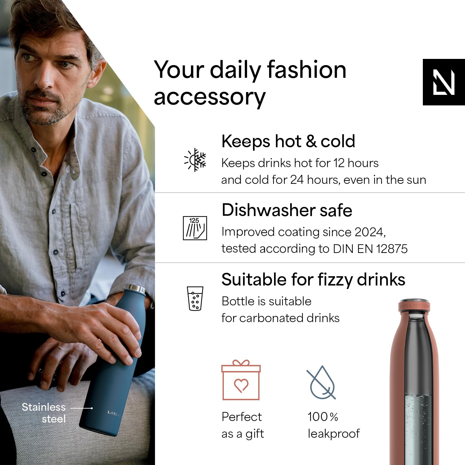 Stainless Steel Insulated Water Bottle 12oz 17oz 25oz 34oz 51oz