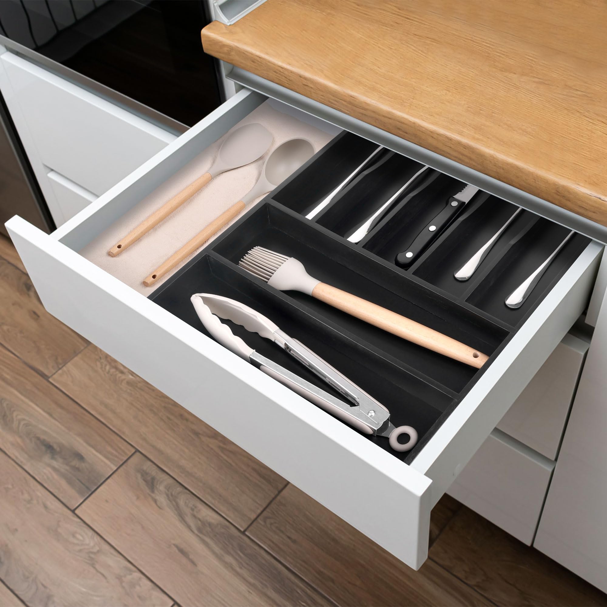 Kitchen Bamboo Silverware Organizer