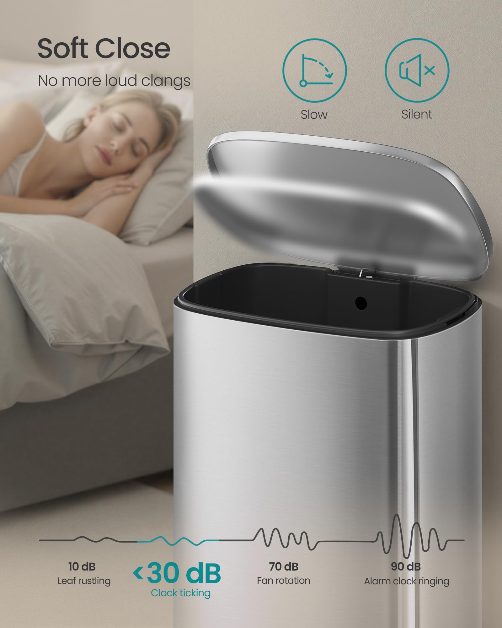 20-Gallon (75 L) Trash Can, Stainless Steel Kitchen Garbage Can, Recycling or Waste Bin, Soft Close, Step-On Pedal, Removable Inner Bucket, Silver ULTB075EZ01