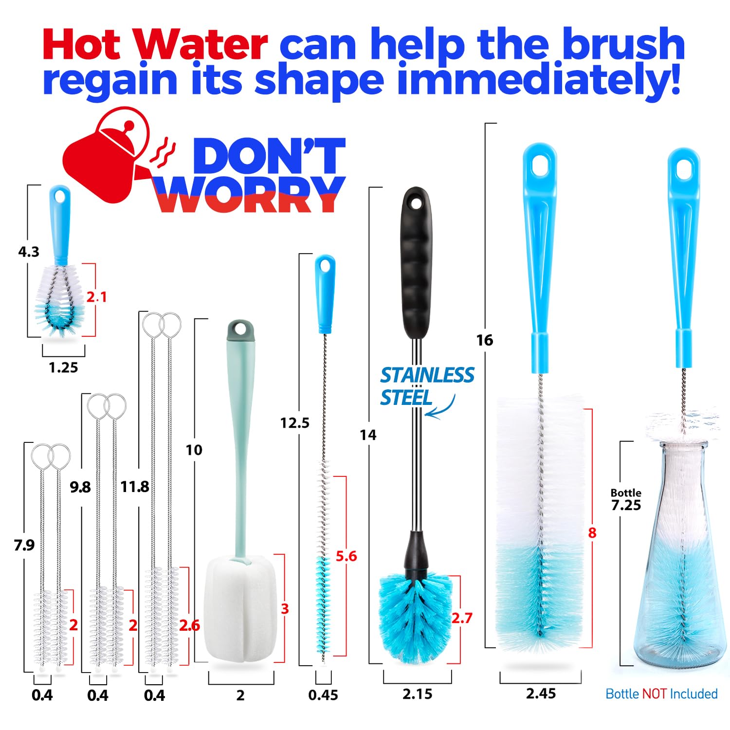 Bottle Brush Tube Cleaning Lab Set with Long Handle