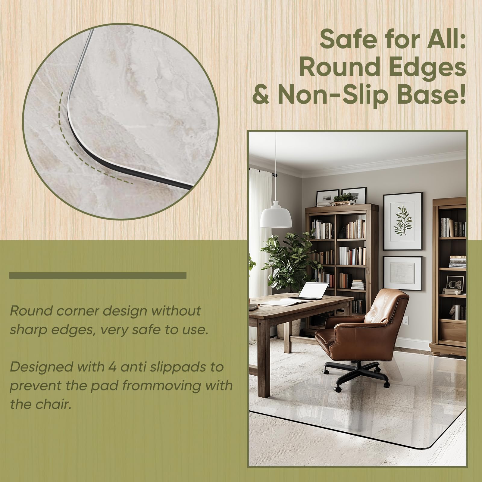 45"x60" Tempered Glass Chair Mat for Carpet & Hardwood Floors