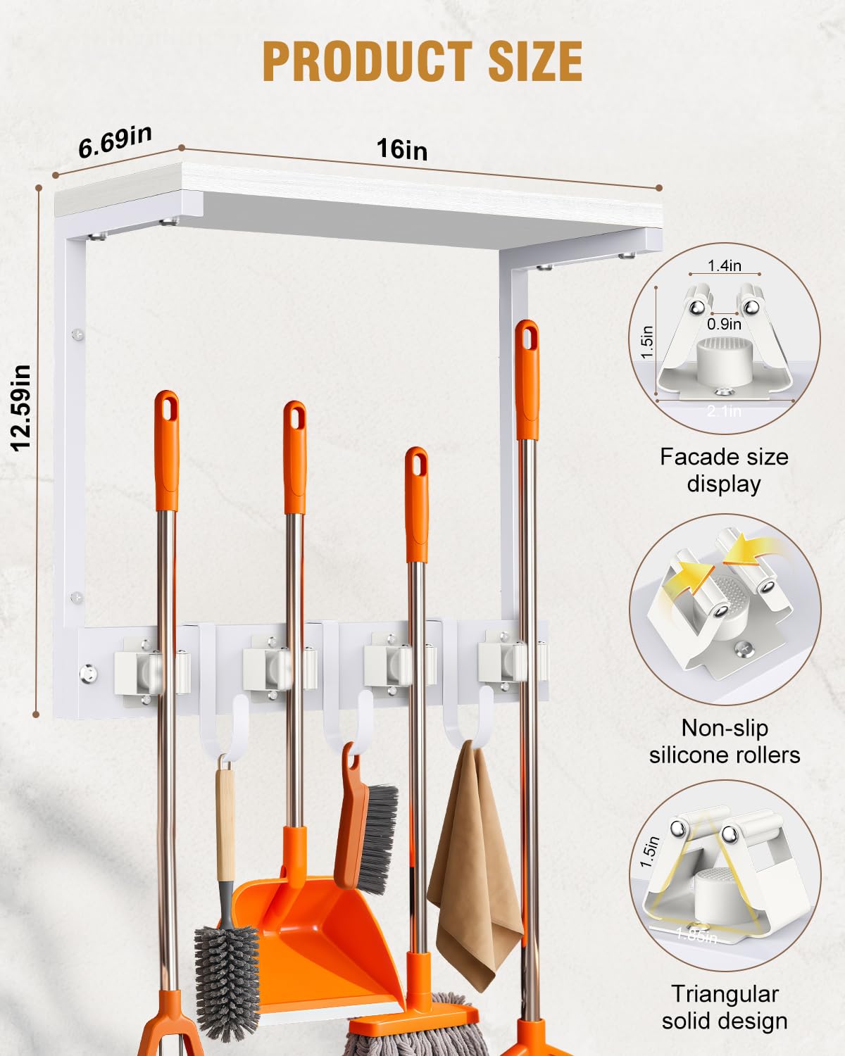 Small Broom Holder Wall Mount with Shelf