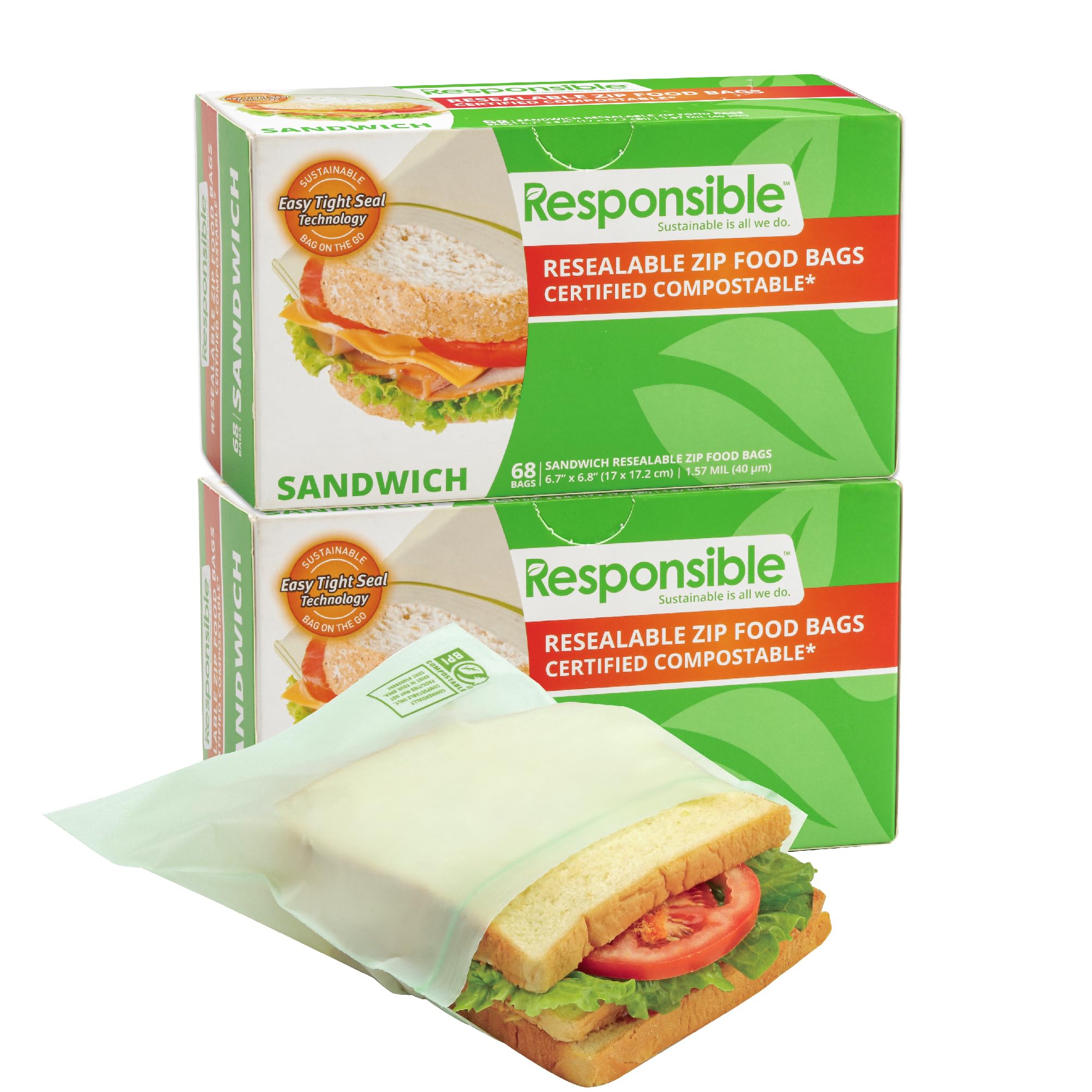 Certified Compostable SANDWICH Resealable Zip Bag