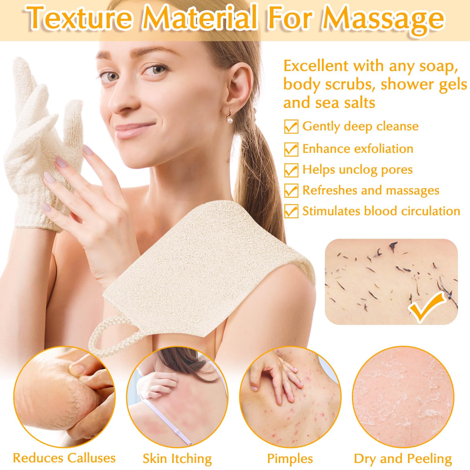 Exfoliating Back Scrubber Bath Gloves Set (3 Count)