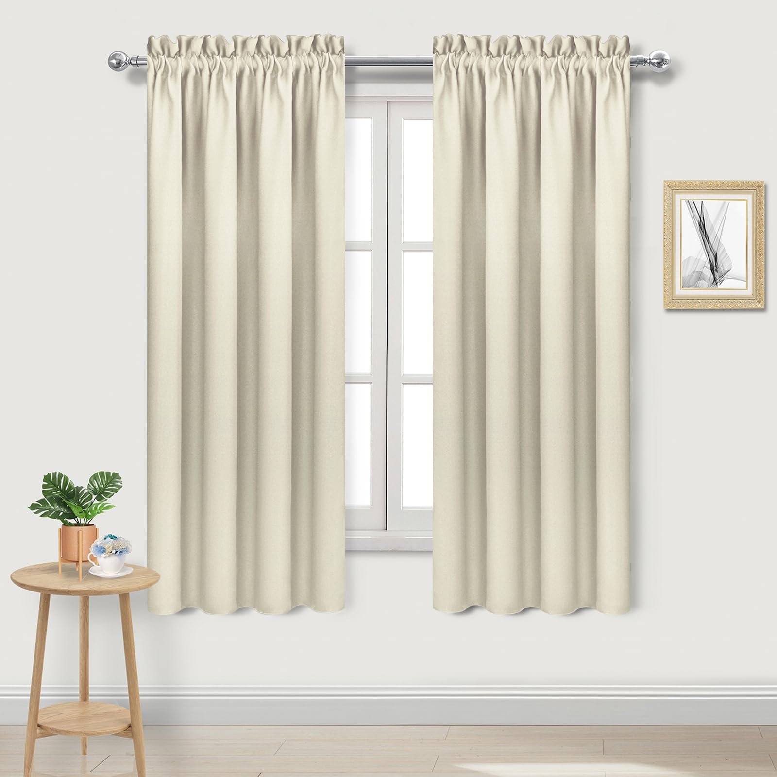 Blackout Curtains for Bedroom 42 x 63 Inch Long Light Beige 2 Panels