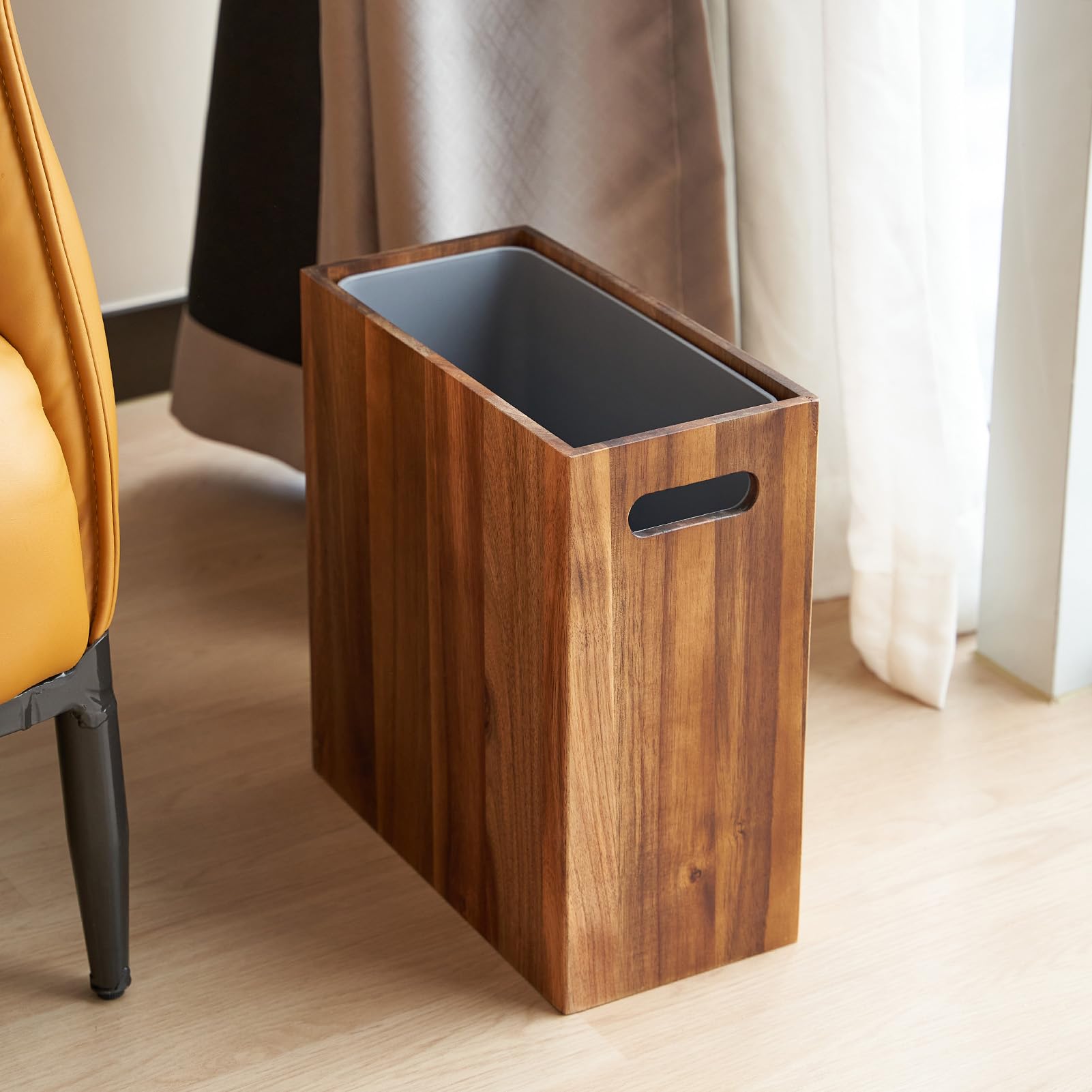 3 Gallon Solid Acacia Wood Trash Can with Liner & Handles
