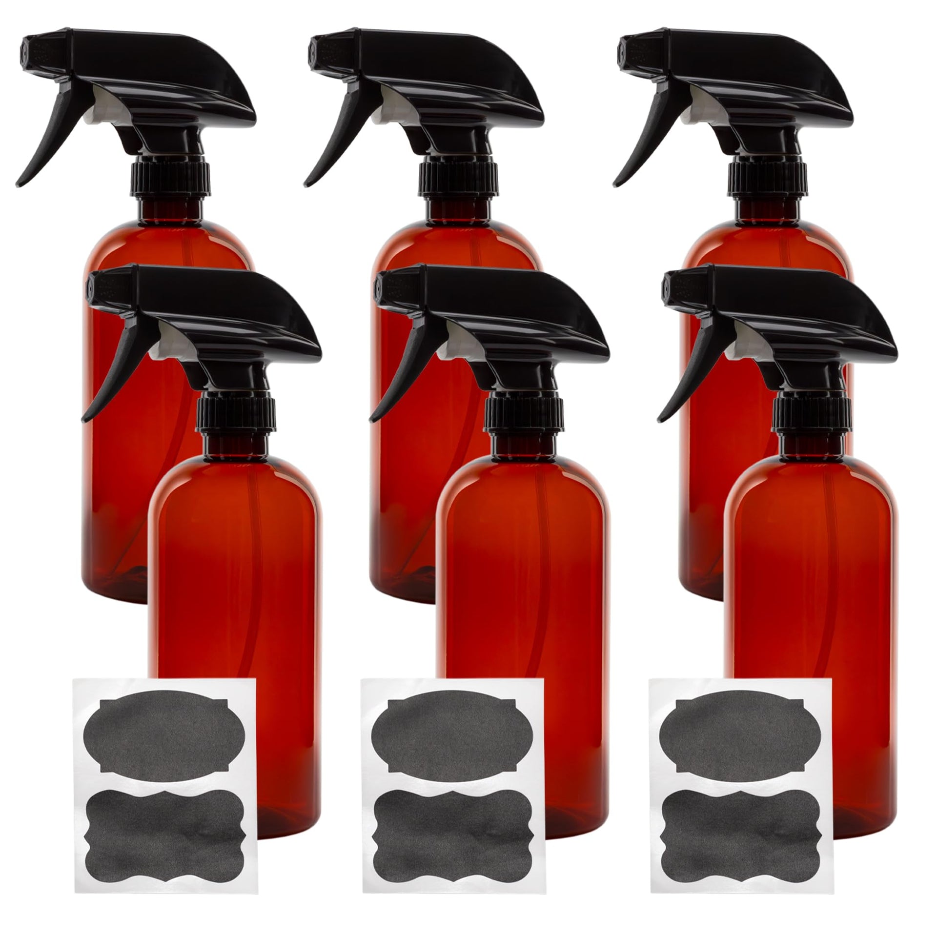 16oz Amber PLASTIC Spray Bottles w (6 Count)