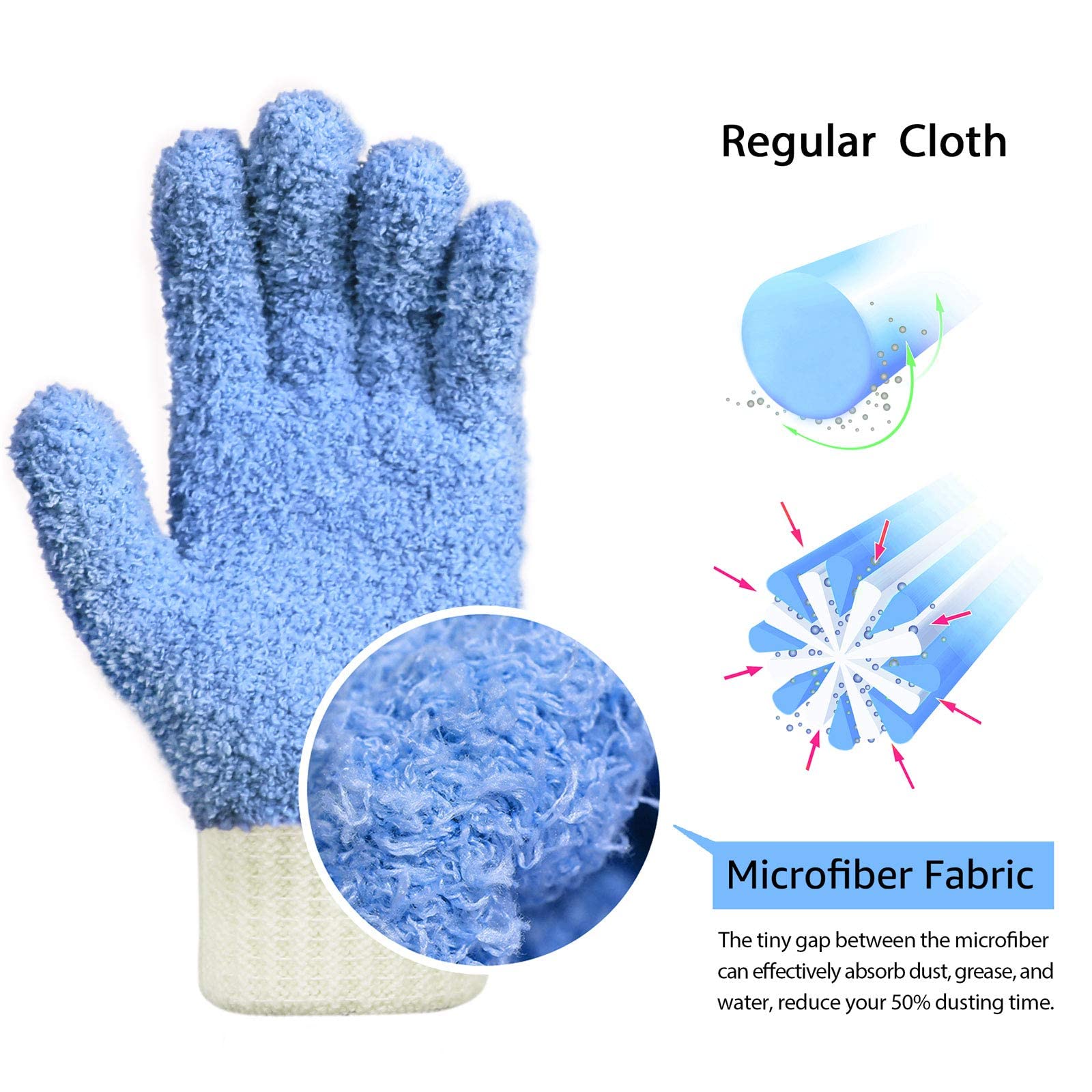 3 Pairs Microfiber Dusting Gloves (6 Count)