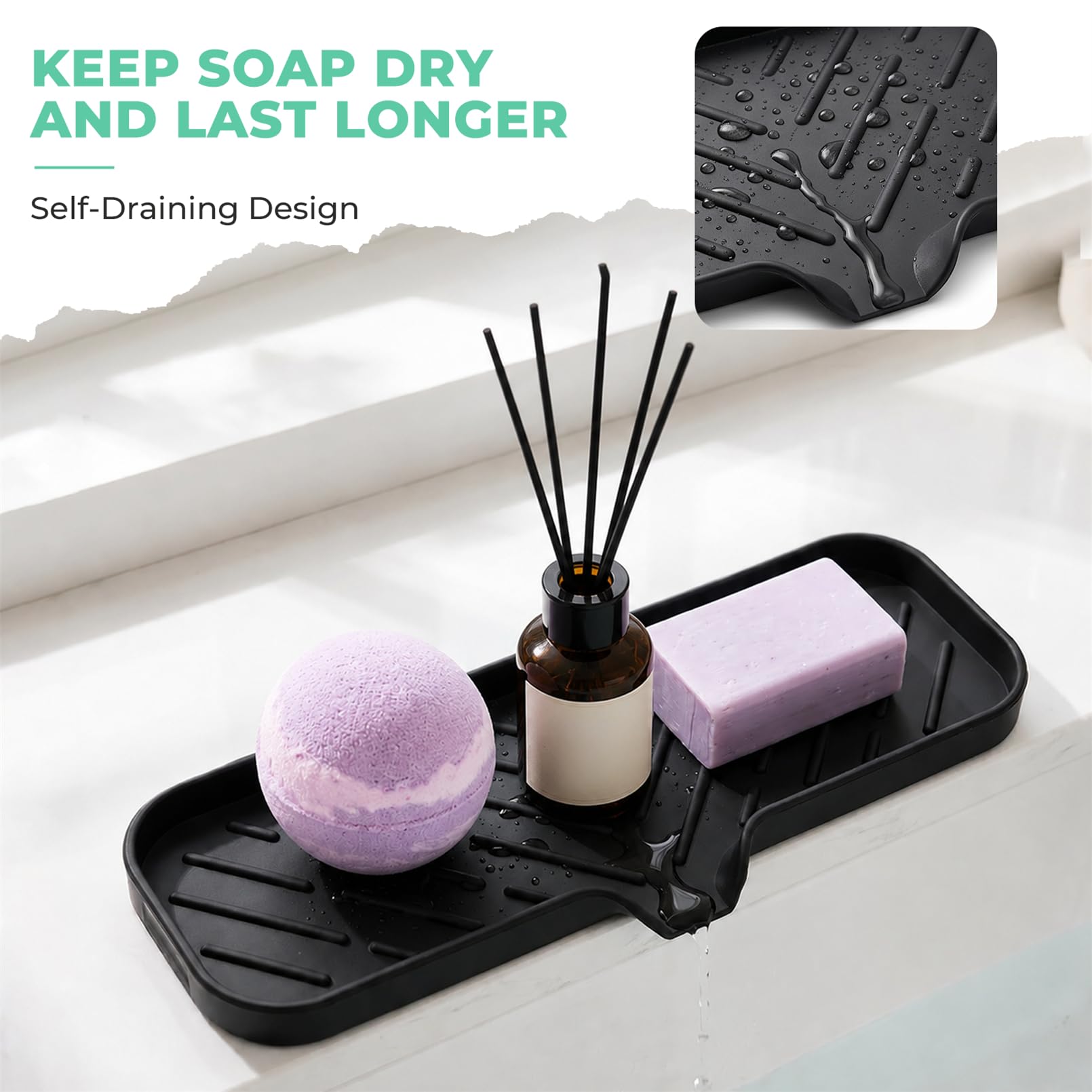 Silicone Soap Dish with Drain Spout