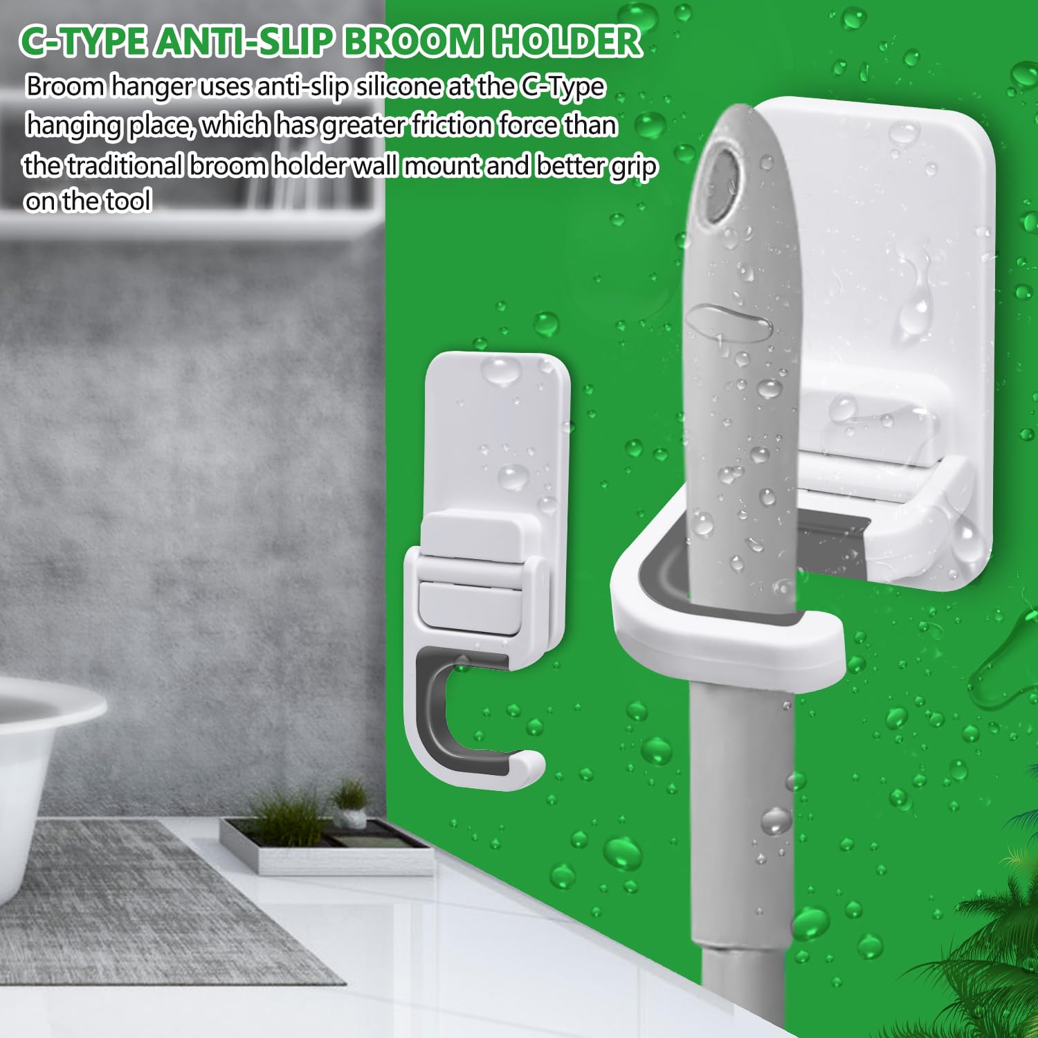 6 pack Broom Holder Wall Mount Mop Holder Broom and Mop Gripper Self Adhesive Peel and Stick Anti (6 Count)
