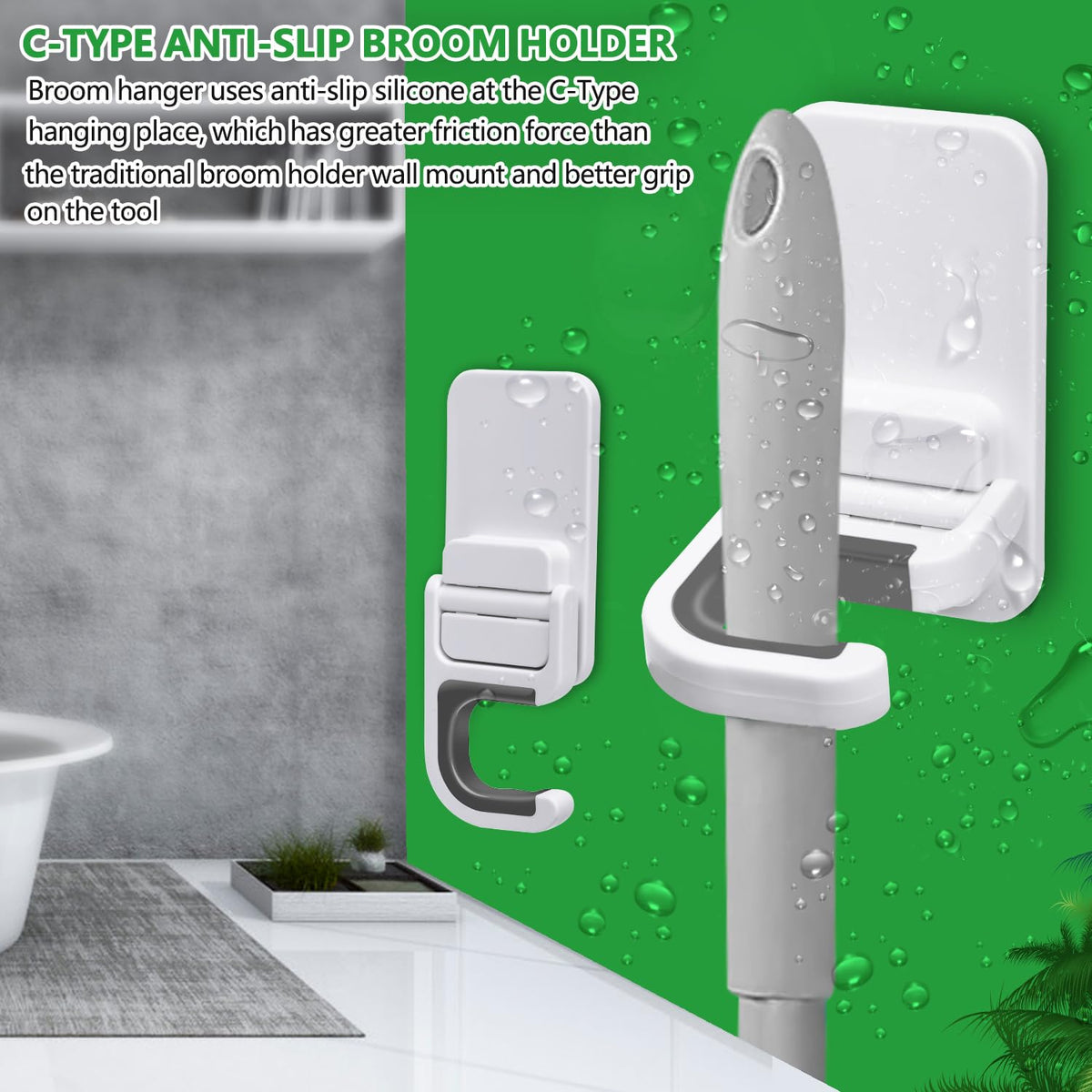 6 pack Broom Holder Wall Mount Mop Holder Broom and Mop Gripper Self Adhesive Peel and Stick Anti (6 Count)