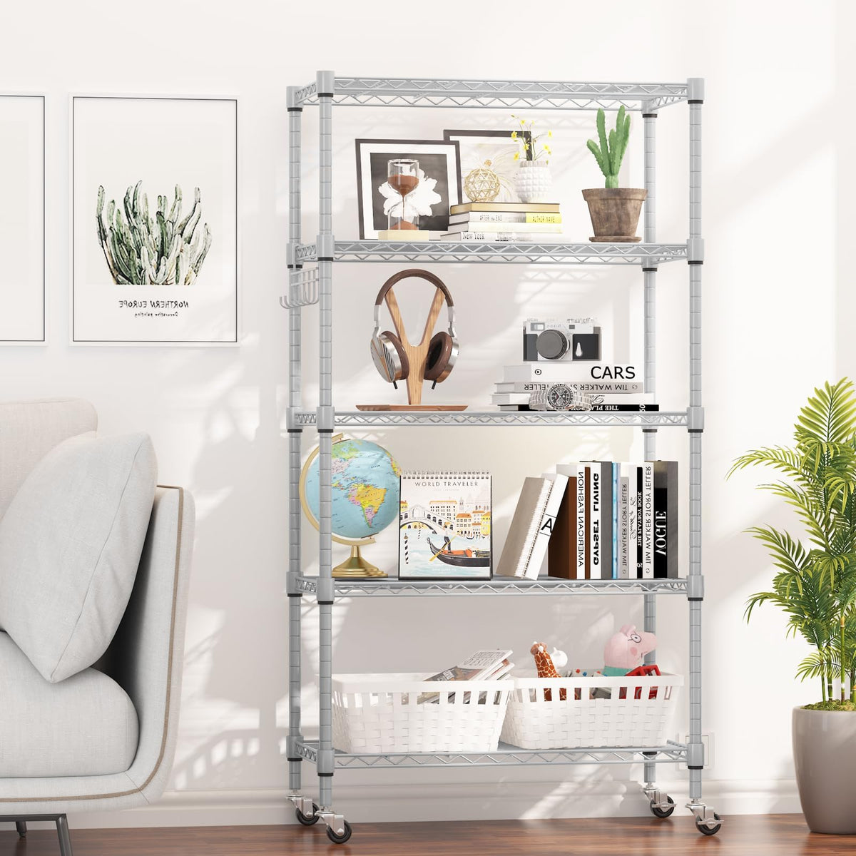5 Tier Storage Shelf Wire Shelving Unit on Wheels (5 Count)