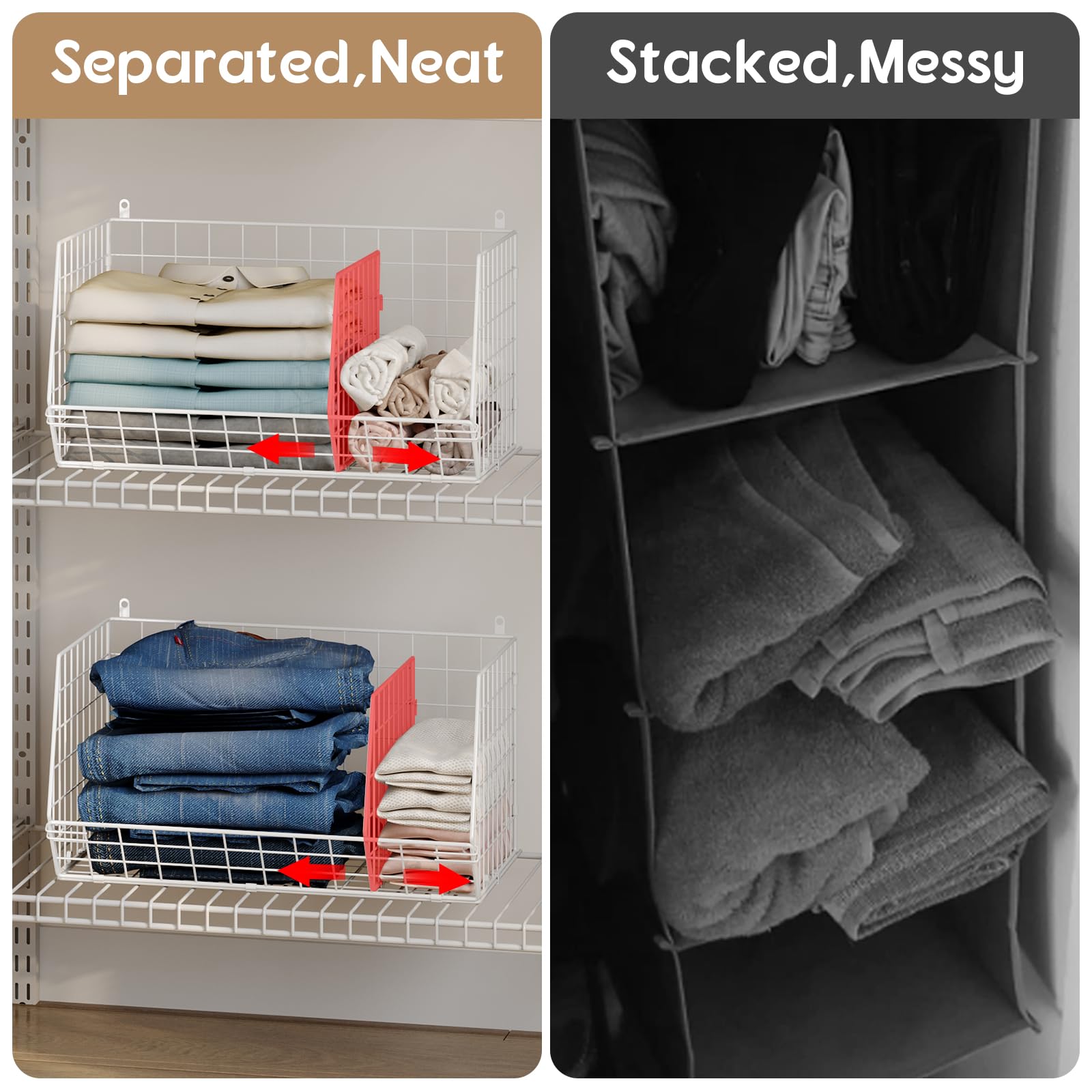 5 Tier Extra Large Closet Hanging Shelves with Divider