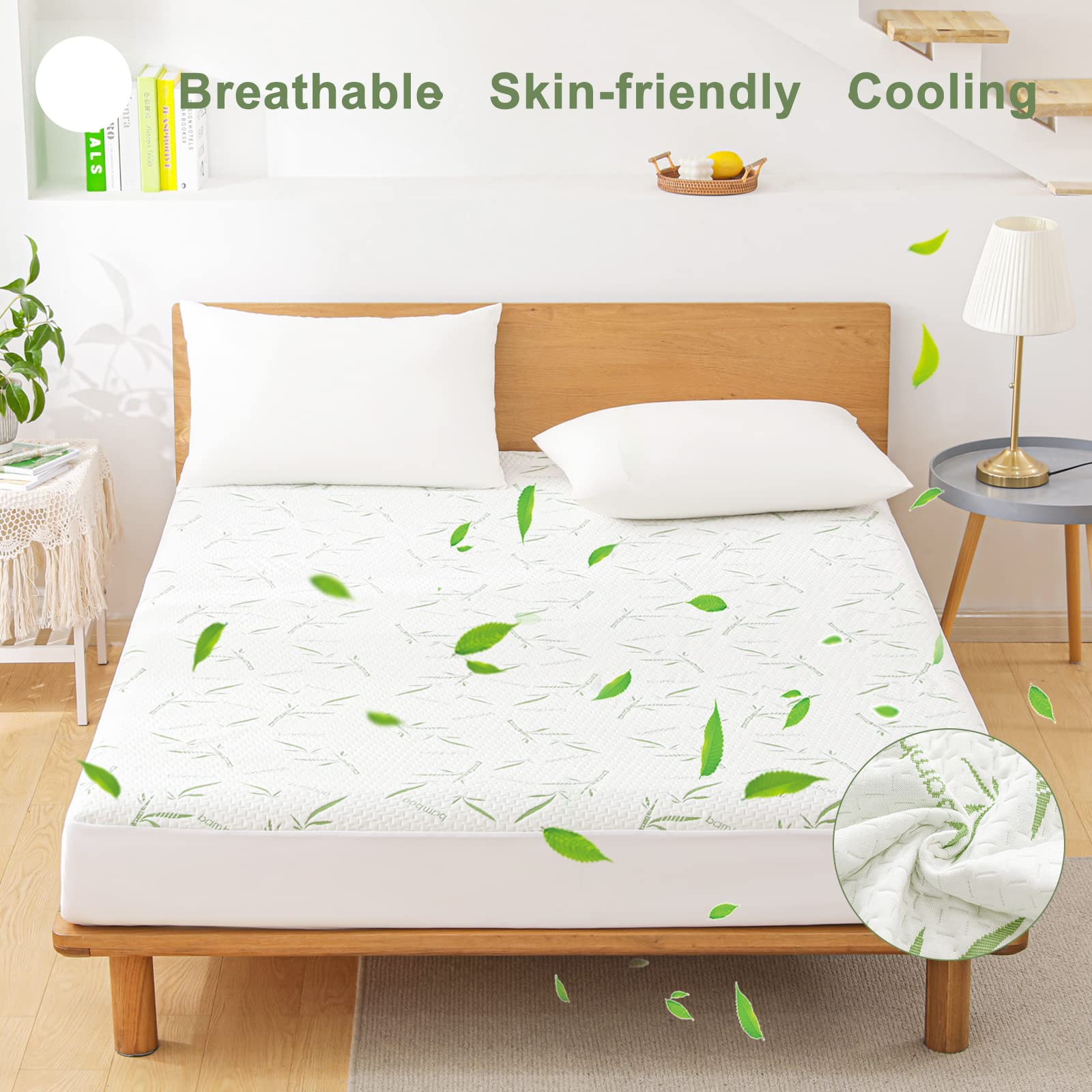 Twin Mattress Protector Waterproof Mattress Pad Washable Bamboo Rayon Mattress Cover Breathable Noiseless Bed Protector 5"