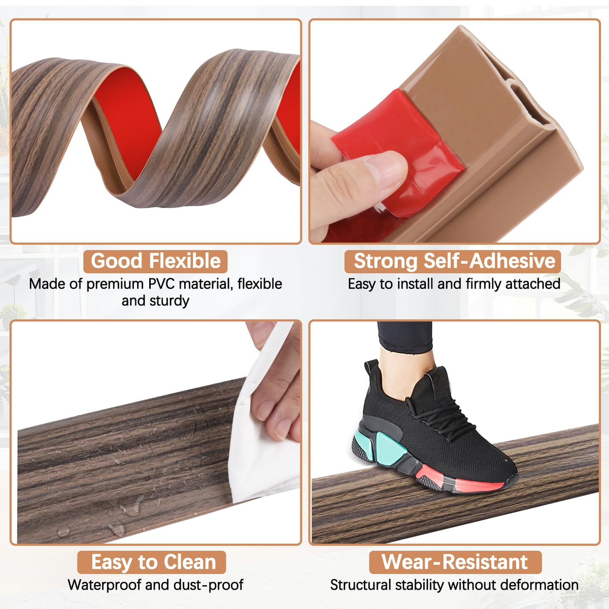 Vinyl Door Threshold Flooring Transition Strip Self Adhesive Carpet Edging Strip for Laminate Doorway Edge Threshold from 1 (6.6 Foot)