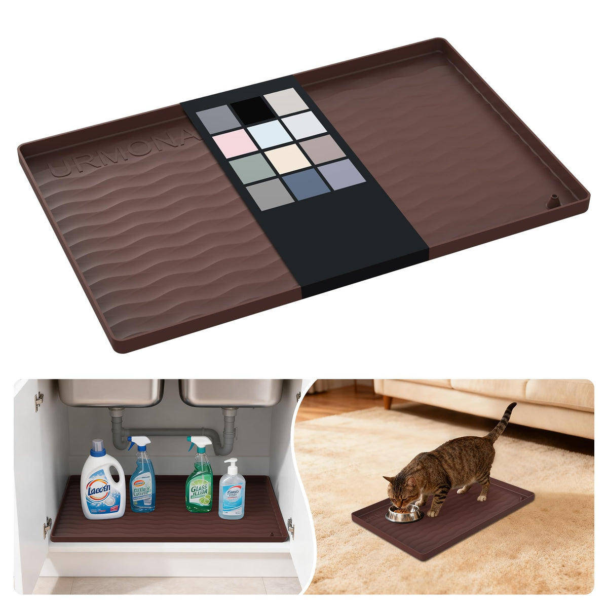 Waterproof Silicone Under Sink Mat 19'' x 12'' Shelf Liner for Kitchen and Bathroom