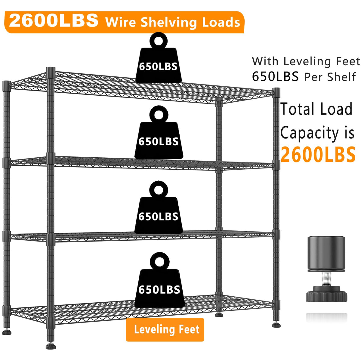 Storage Shelves 60" W Wire Shelving with Wheels 2600LBS Heavy Duty Metal Shelves for Storage