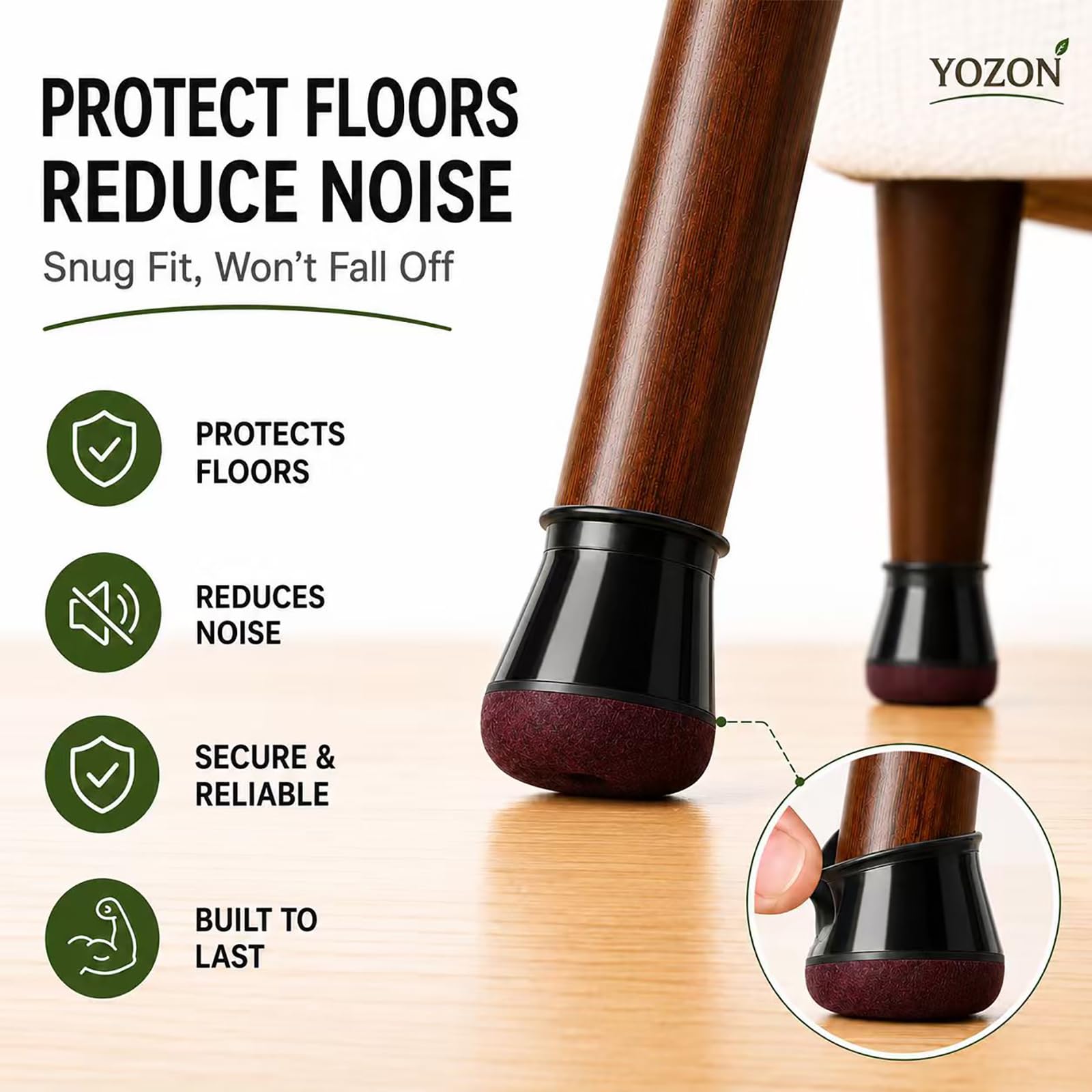 Chair Leg Floor Protectors Silicone Caps Felt Furniture Pads Covers (32 Count)