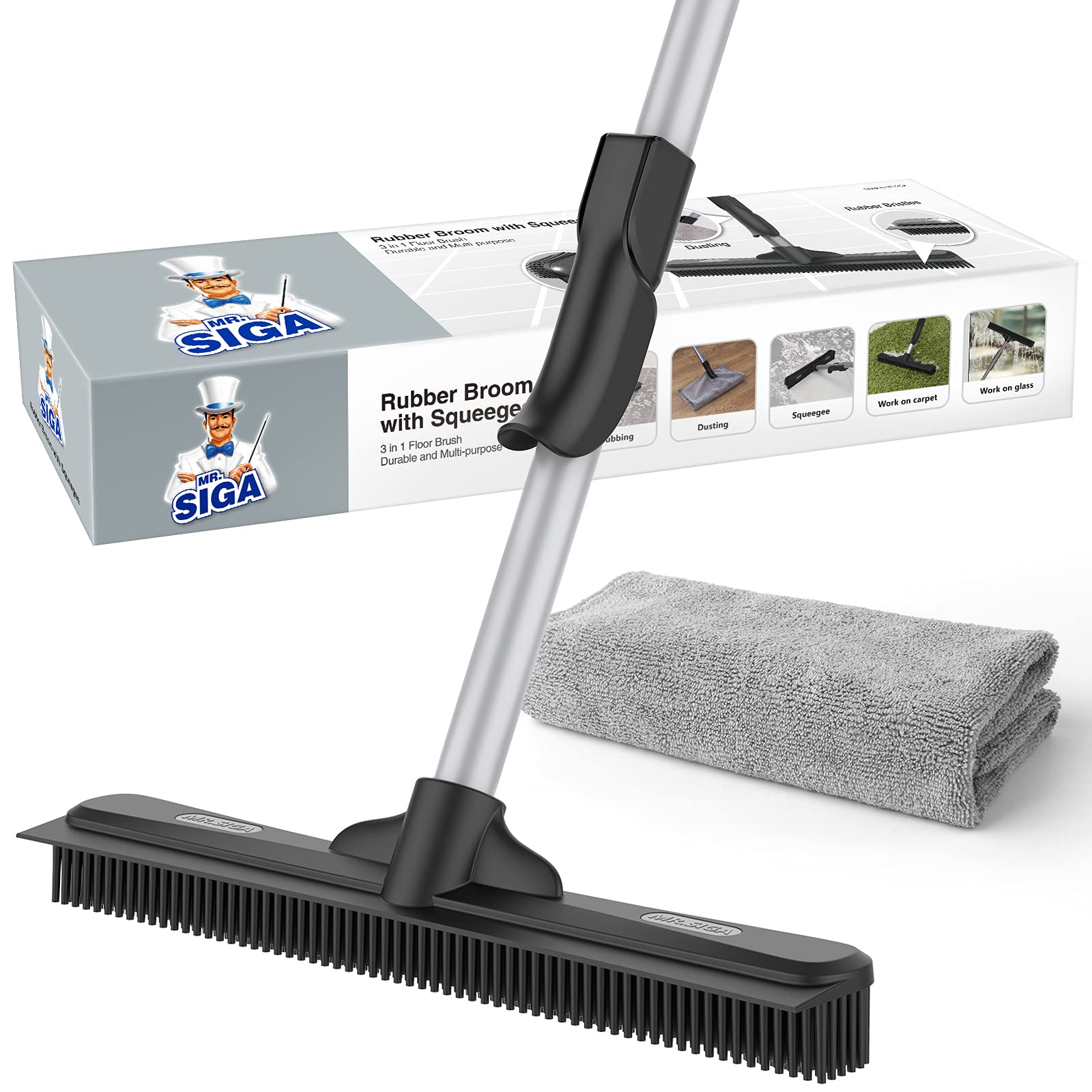 Pet Hair Removal Rubber Broom with Built in Squeegee