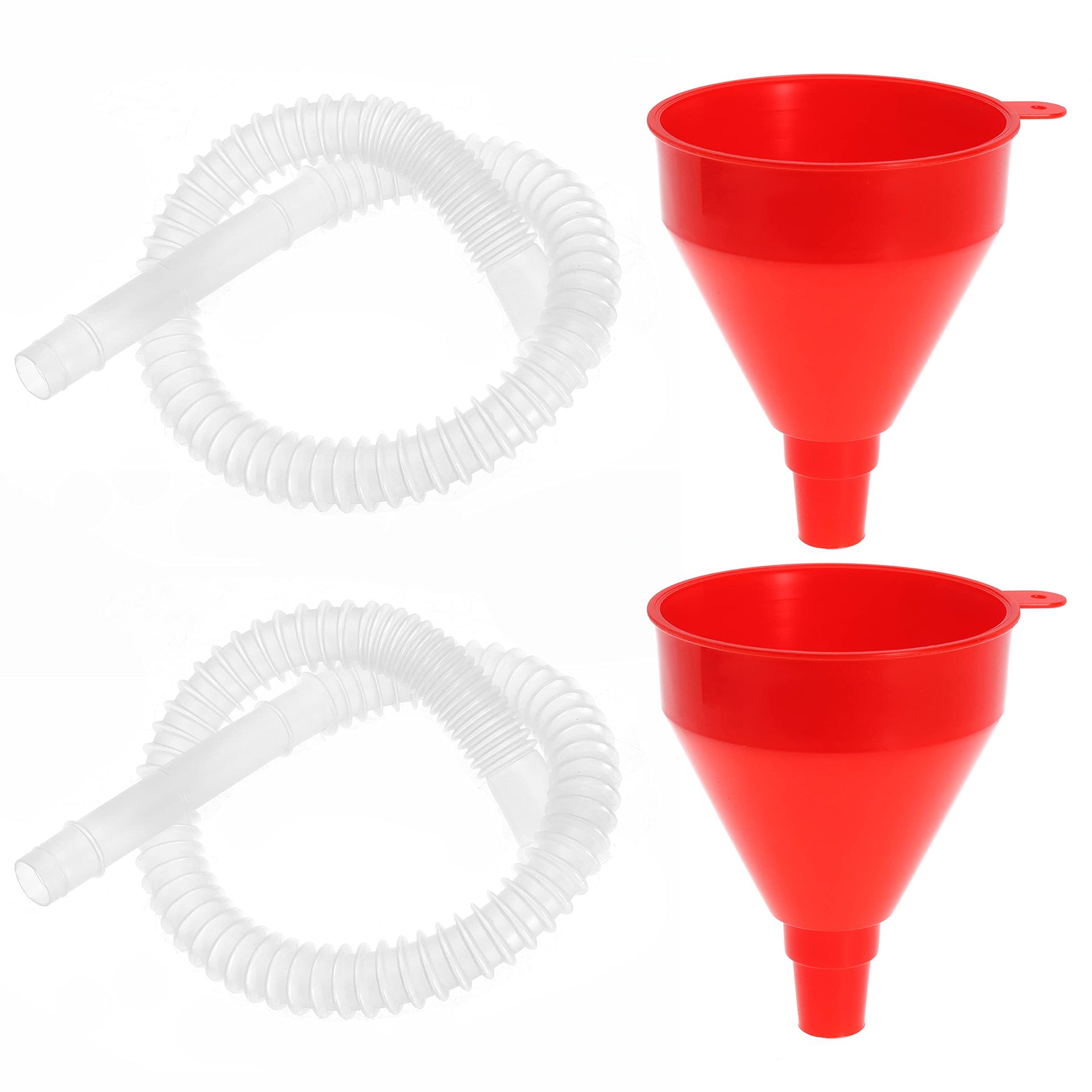 Flexible Fuel Funnel with Long Hose Plastic Small Wide Mouth Filling Funnel Car Funnel for Engine Oil Gas Fuel Gasoline Diesel Water Fluid Liquid Transmission Red (2 Count)