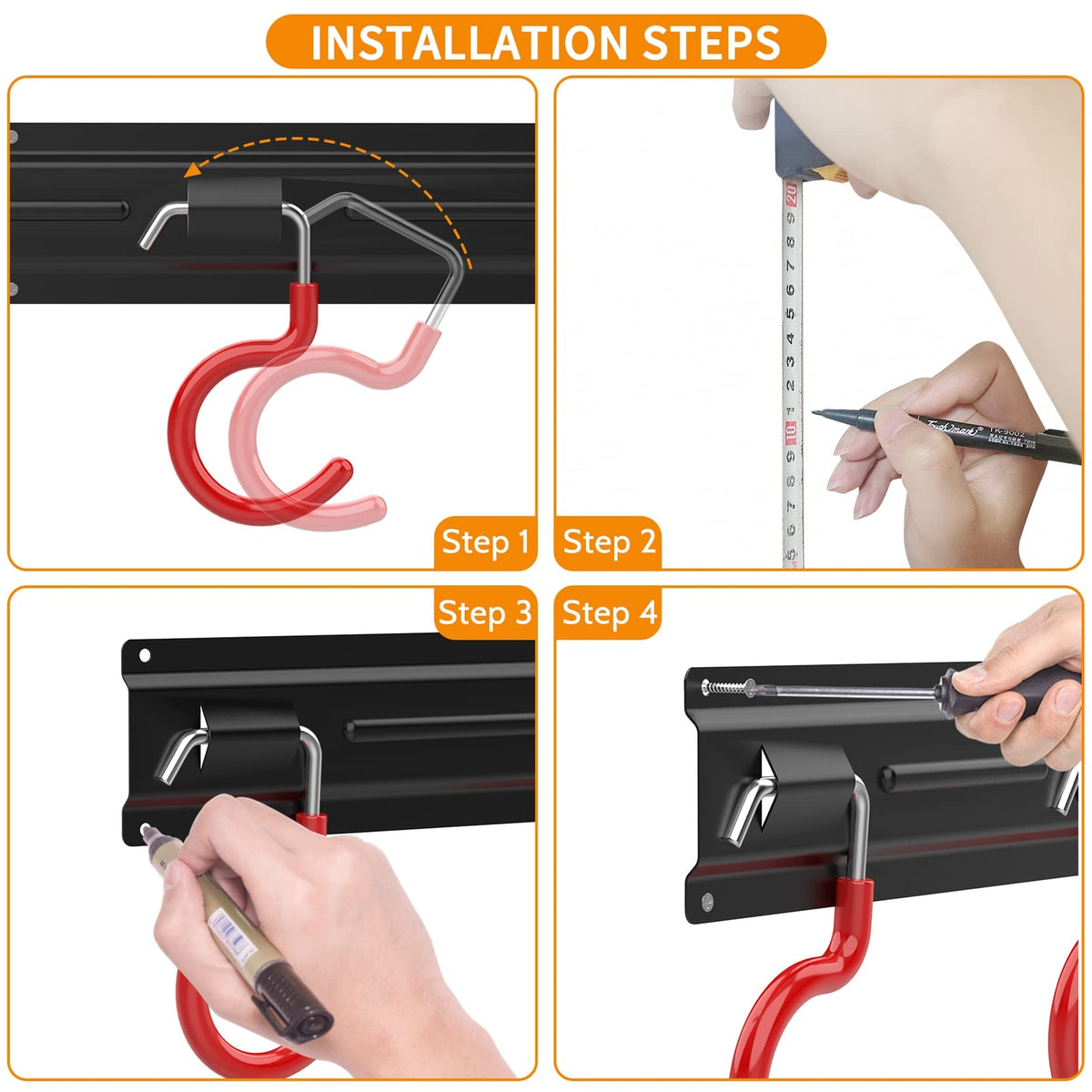 All Metal 64 inch Wall Mount Garden Tool Organizer for Garage
