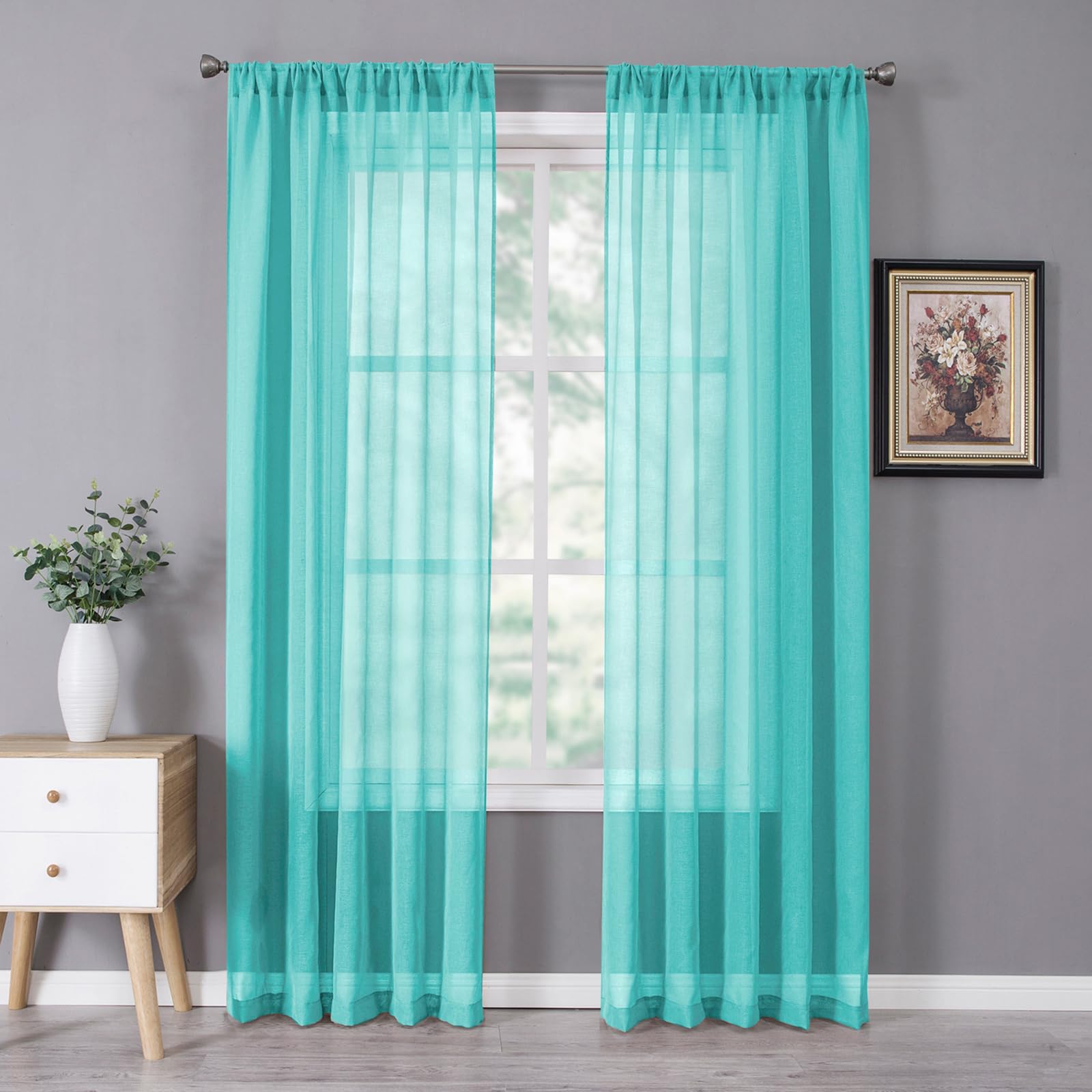 Sheer Curtains Bedroom Linen Textured Curtain Sheers Light Filtering Voile Rod Pocket Curtains for Living Room (2 Count)