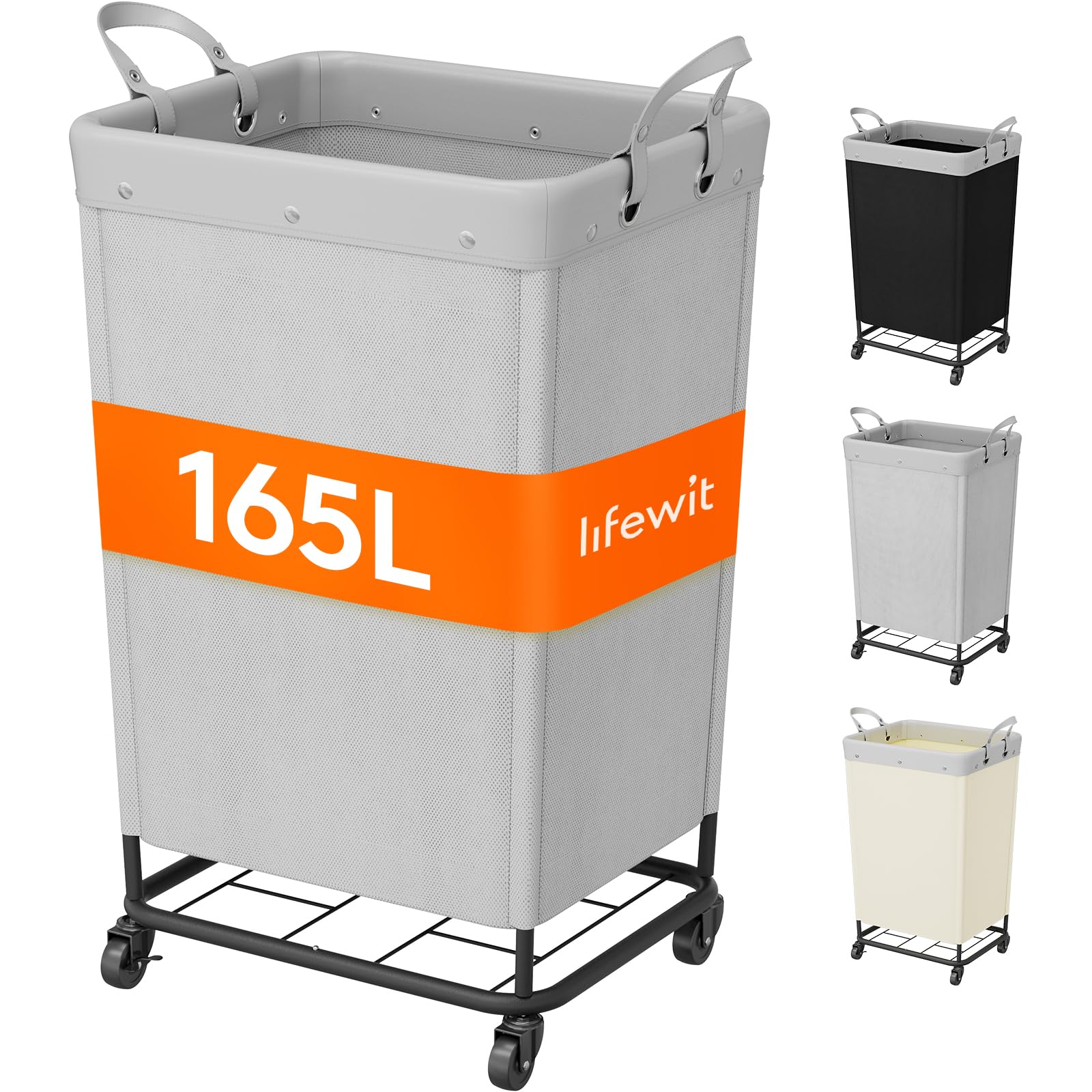 165L Heavy Duty Laundry Basket with Wheels and Handles