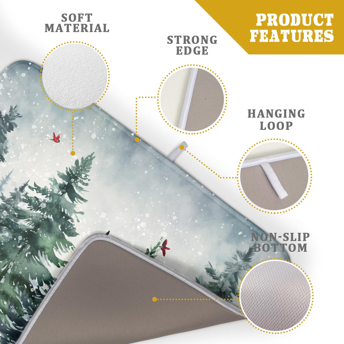 Winter Pine Tree Dish Drying Mat for Kitchen Counter 16x18 Inch Winter Snowflake Xmas Forest Dish Draining Mat Christmas Decorations Fast Absorbent Tableware Dishes Pad for Coffee Bar Countertop