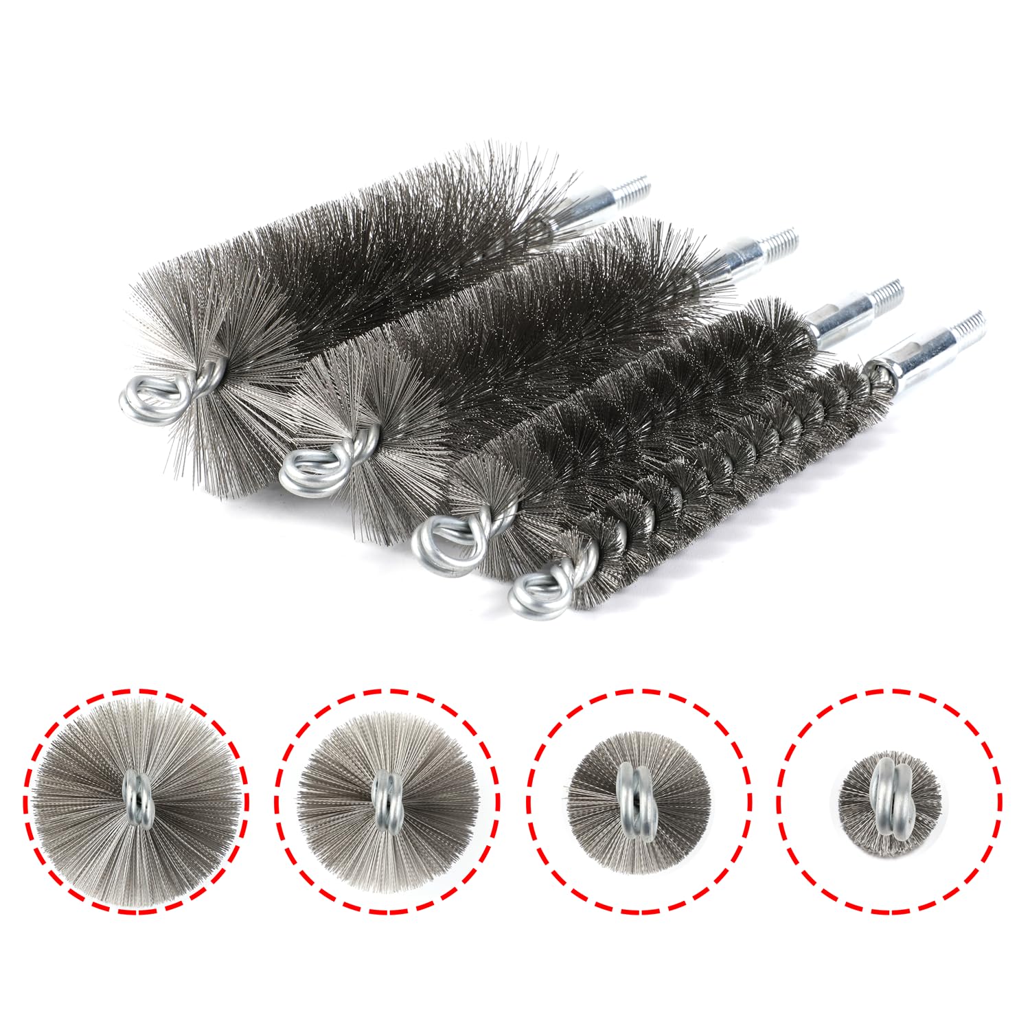 50 in Pipe Cleaning Brush Set with Stainless Steel Bristles