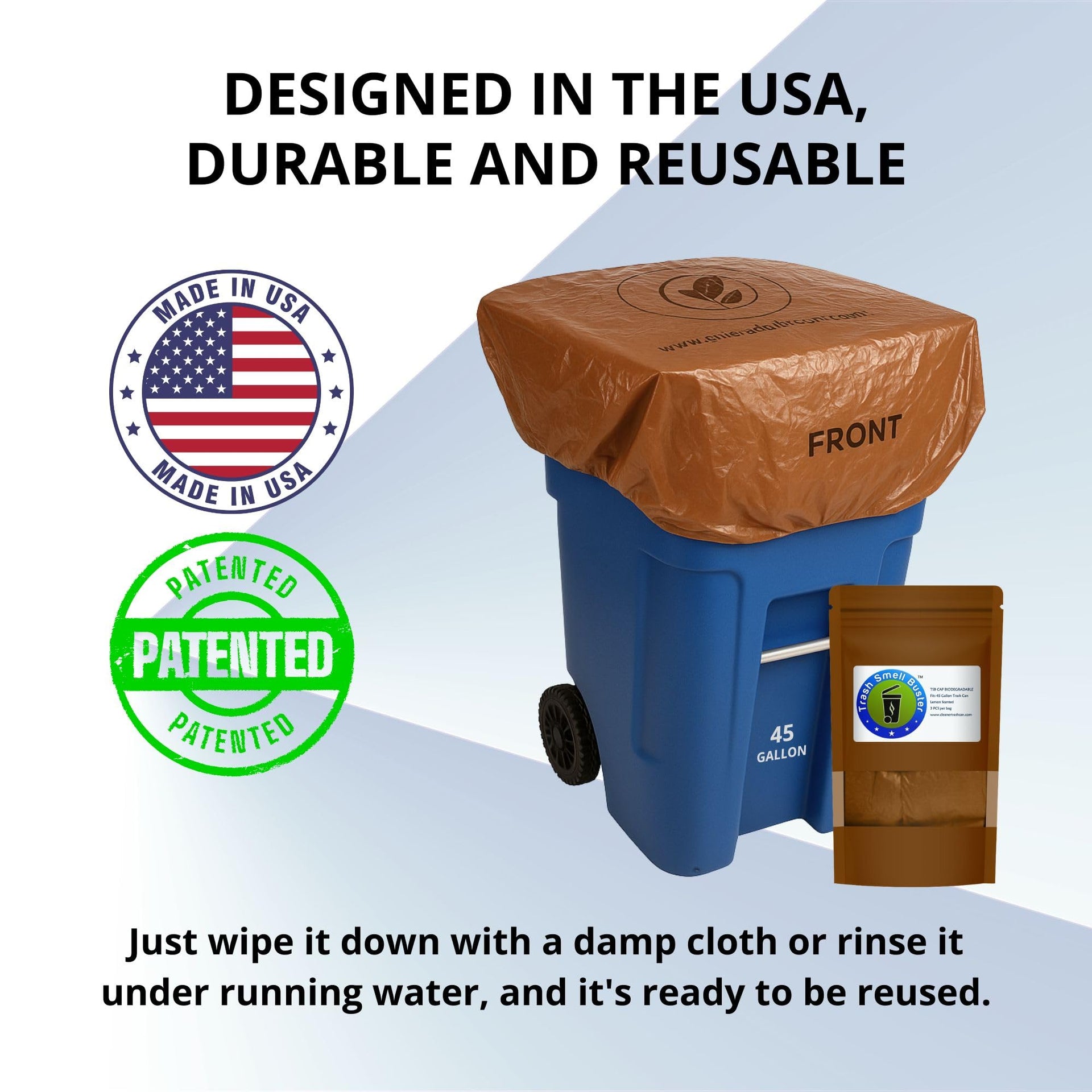 Trash Can Smell Eliminator Cover Odor Eliminating Bag Lemon Scented Durable Chemical Free 45 Gallon 3 Pack (3 Count)
