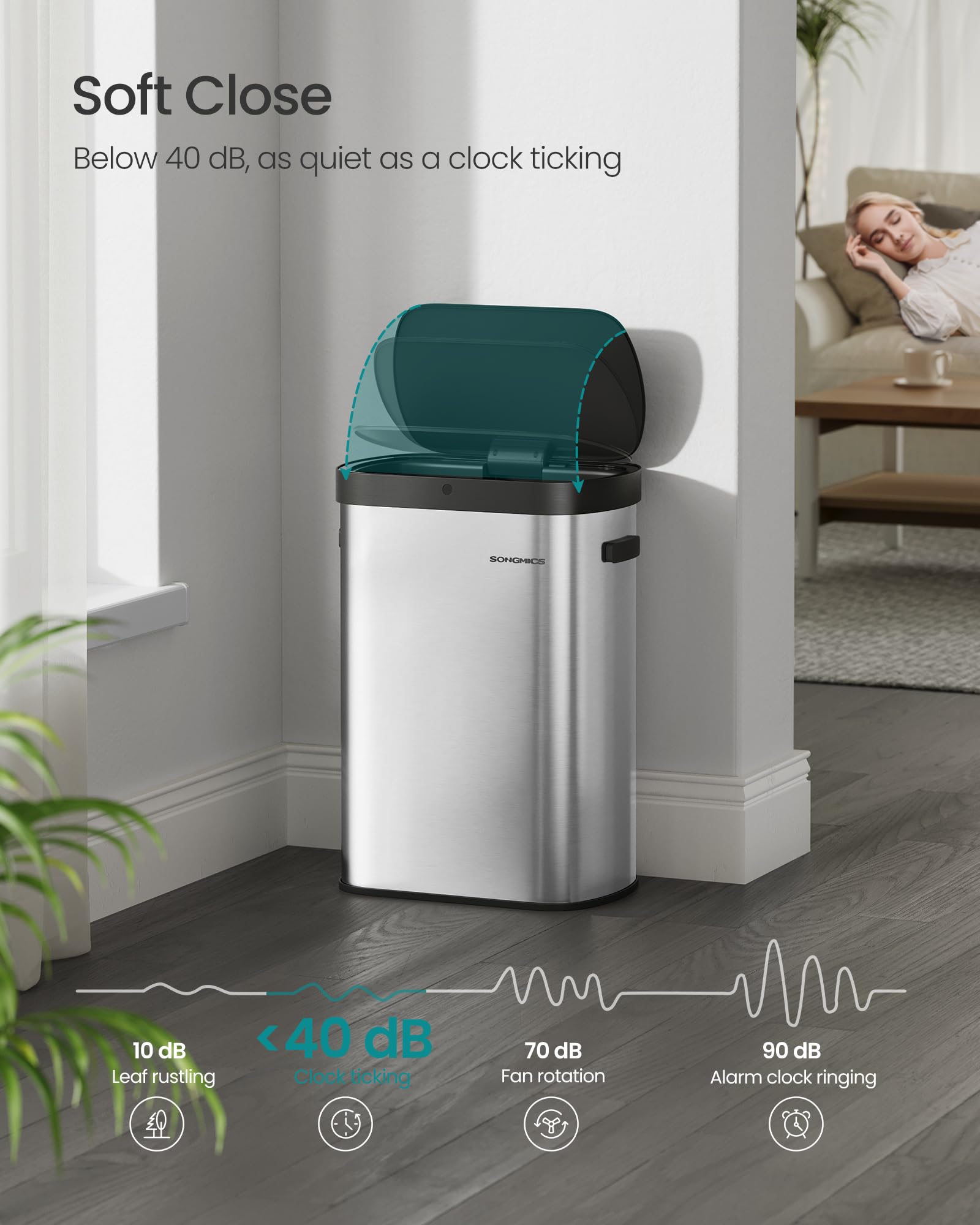 Trash Can, 13-Gallon, Stainless Steel, Soft-Close Lid